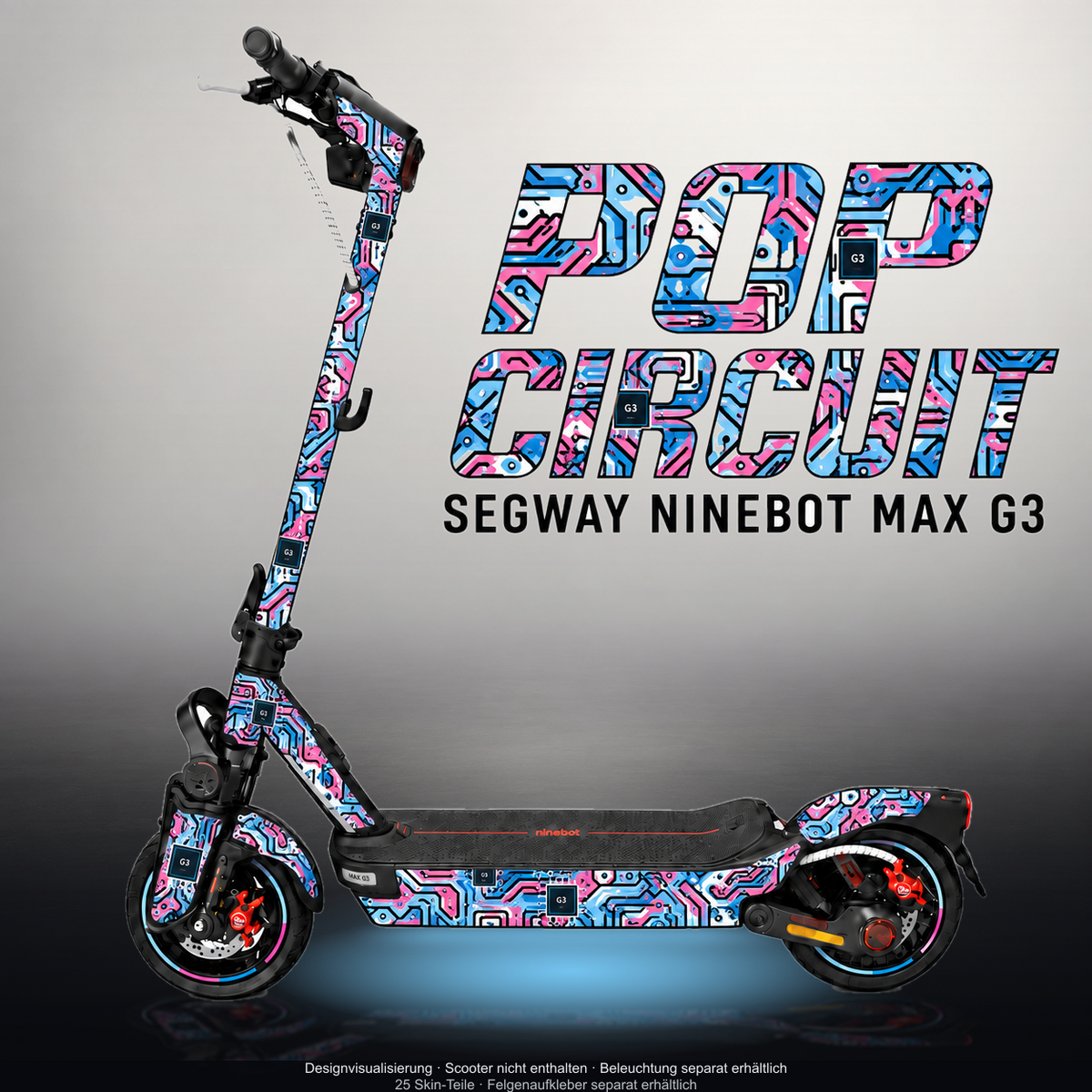SEGWAY NINEBOT G3 / G3 D / G3 E SKIN | POP CIRCUIT – Studiofoto mit Licht in der Skinfarbe; Scooter und Beleuchtung separat erhältlich