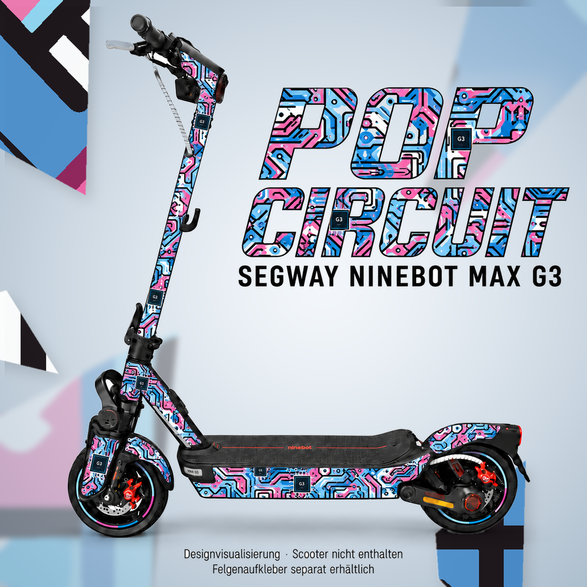 POP CIRCUIT Skin für Segway Ninebot MAX G3. Felgenaufkleber separat erhältlich.