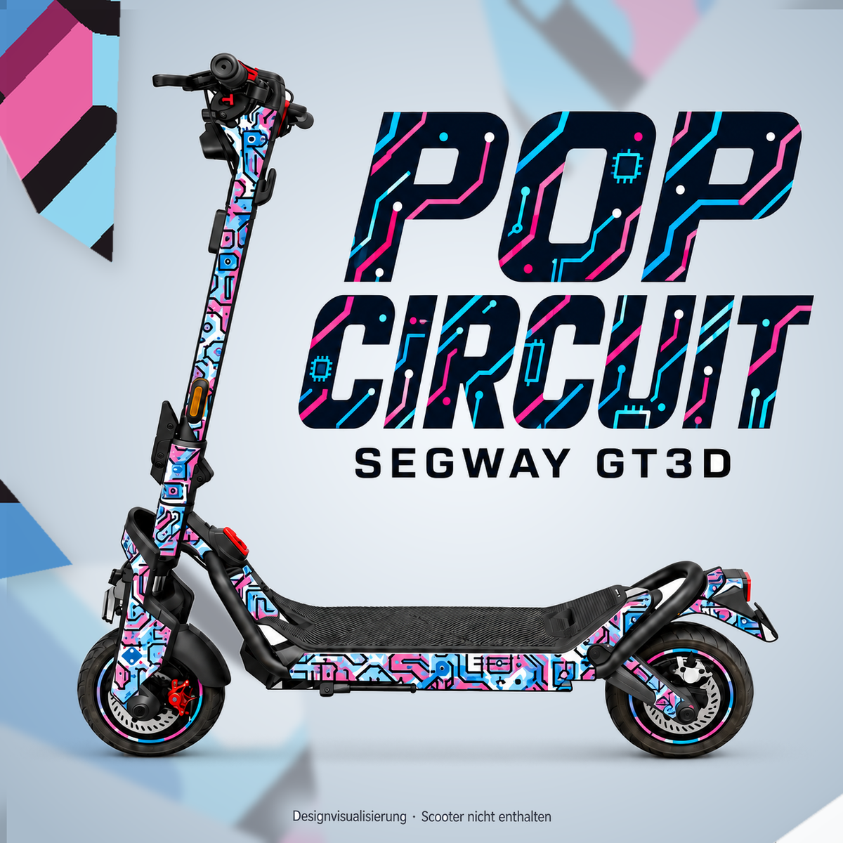 SEGWAY NINEBOT GT3 SKIN | POP CIRCUIT – Designvisualisierung am passenden Scooter. Scooter nicht enthalten.