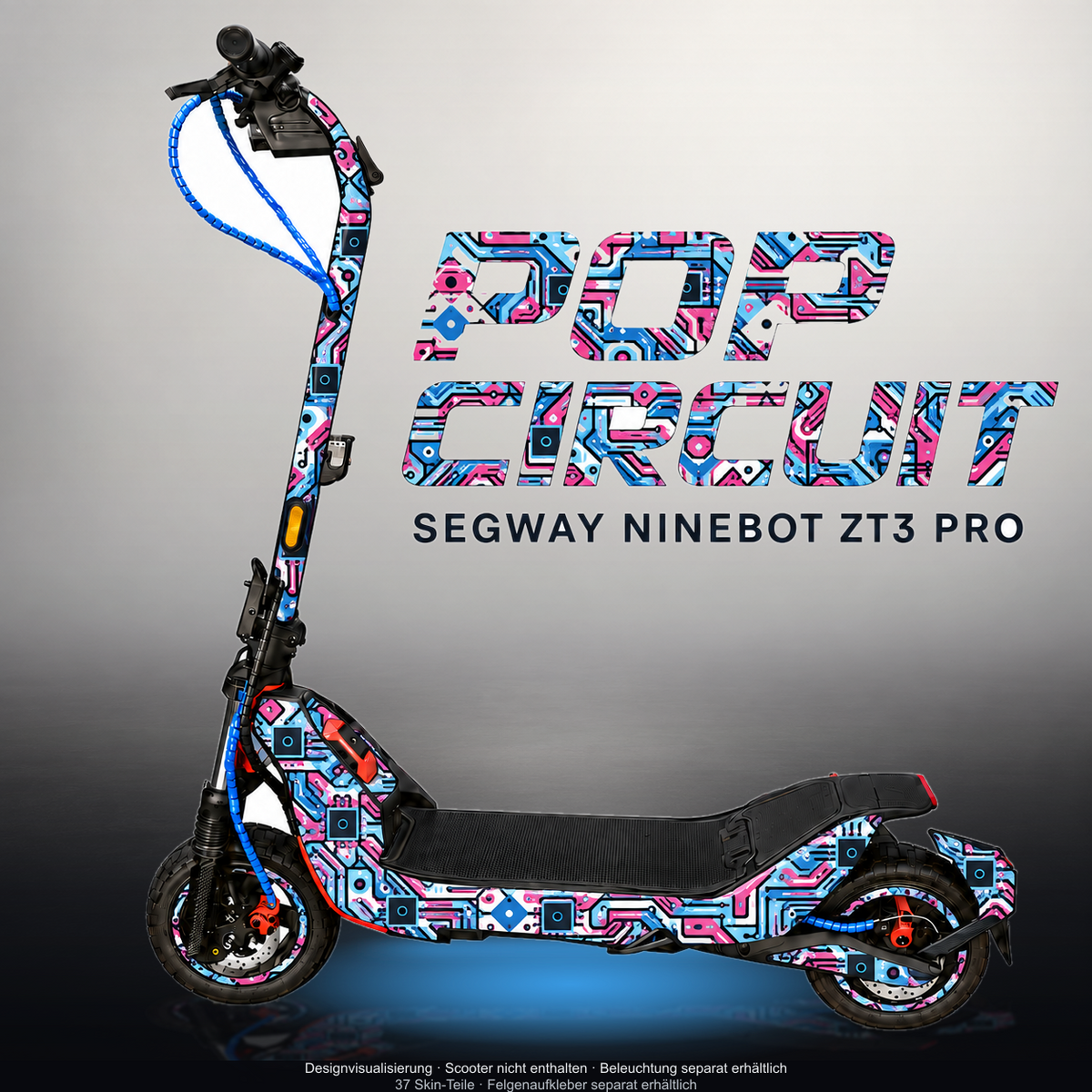 SEGWAY NINEBOT ZT3 PRO / ZT3 PRO D SKIN | POP CIRCUIT – Studiofoto mit Licht in der Skinfarbe; Scooter und Beleuchtung separat erhältlich