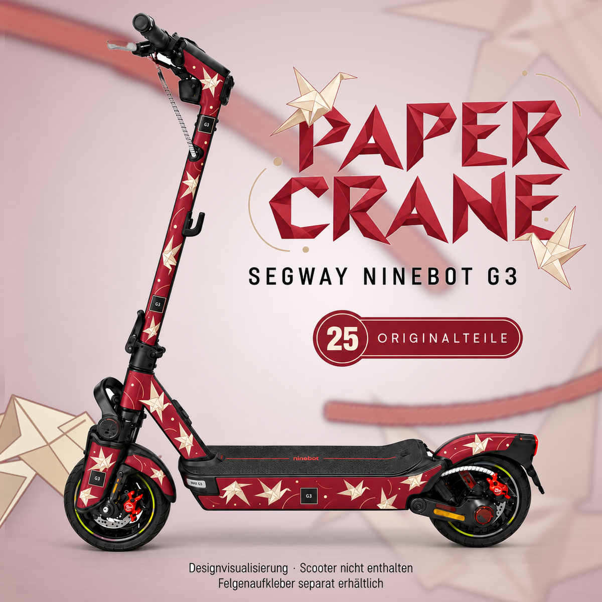PAPER CRANE Skin für Segway Ninebot MAX G3. Felgenaufkleber separat erhältlich.