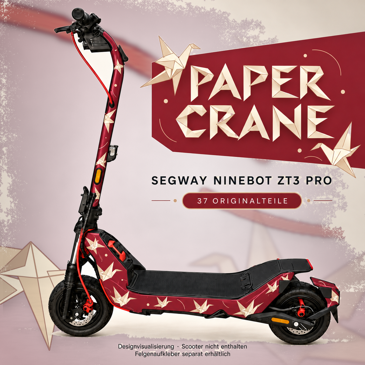 PAPER CRANE Skin für Segway Ninebot ZT3 Pro. Felgenaufkleber separat erhältlich.