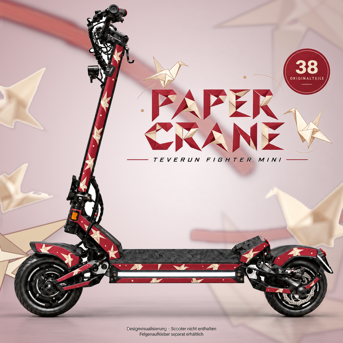 PAPER CRANE Skin für Teverun Fighter Mini. Felgenaufkleber separat erhältlich.