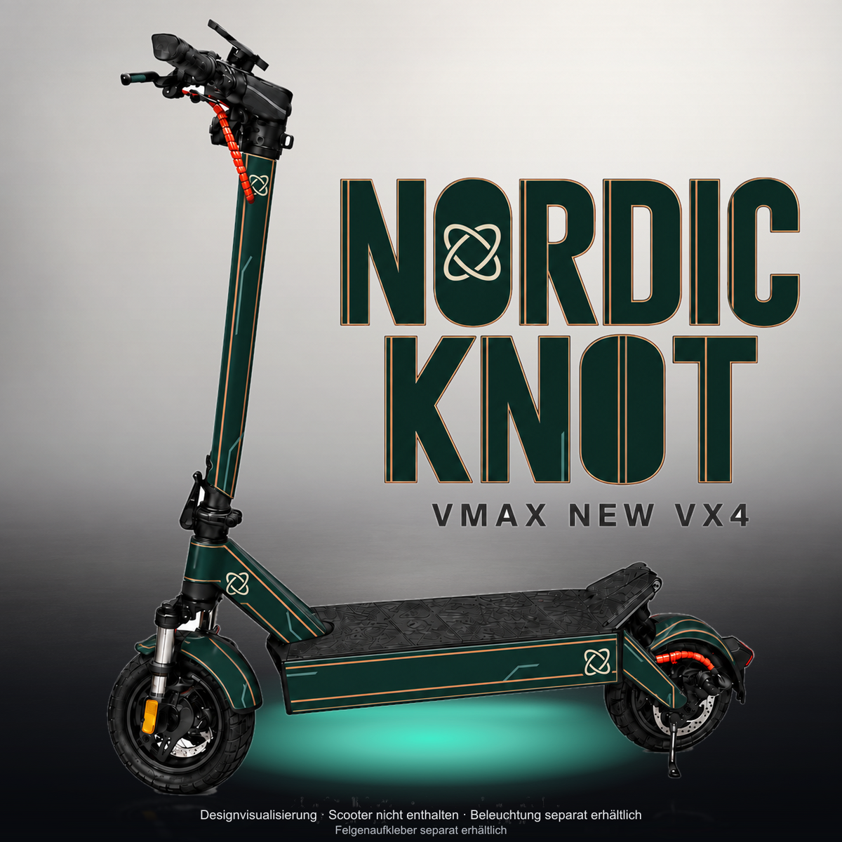 VMAX NEW VX4 SKIN | NORDIC KNOT – Studiofoto mit Licht in der Skinfarbe; Scooter und Beleuchtung separat erhältlich