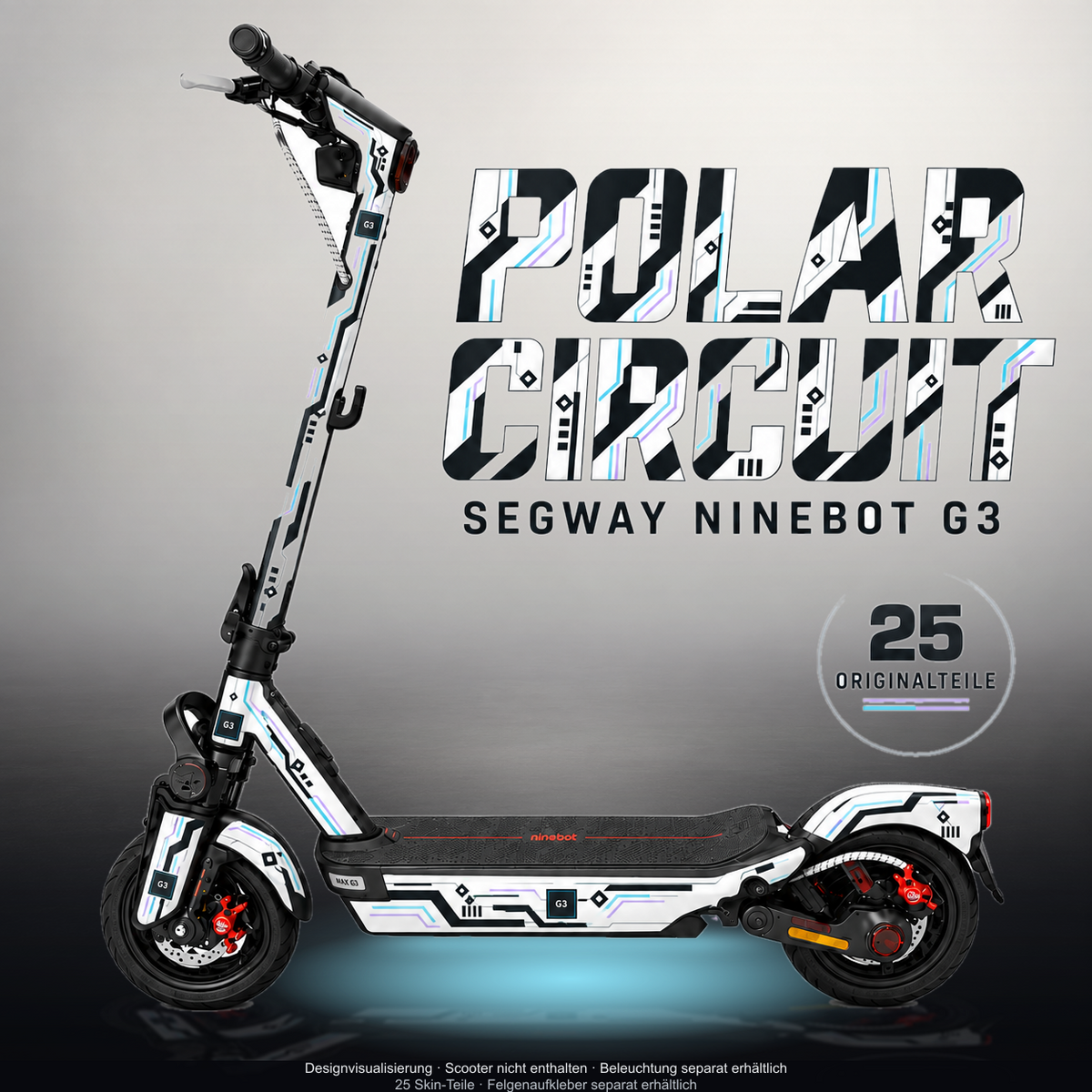 SEGWAY NINEBOT G3 / G3 D / G3 E SKIN | POLAR CIRCUIT – Studiofoto mit Licht in der Skinfarbe; Scooter und Beleuchtung separat erhältlich