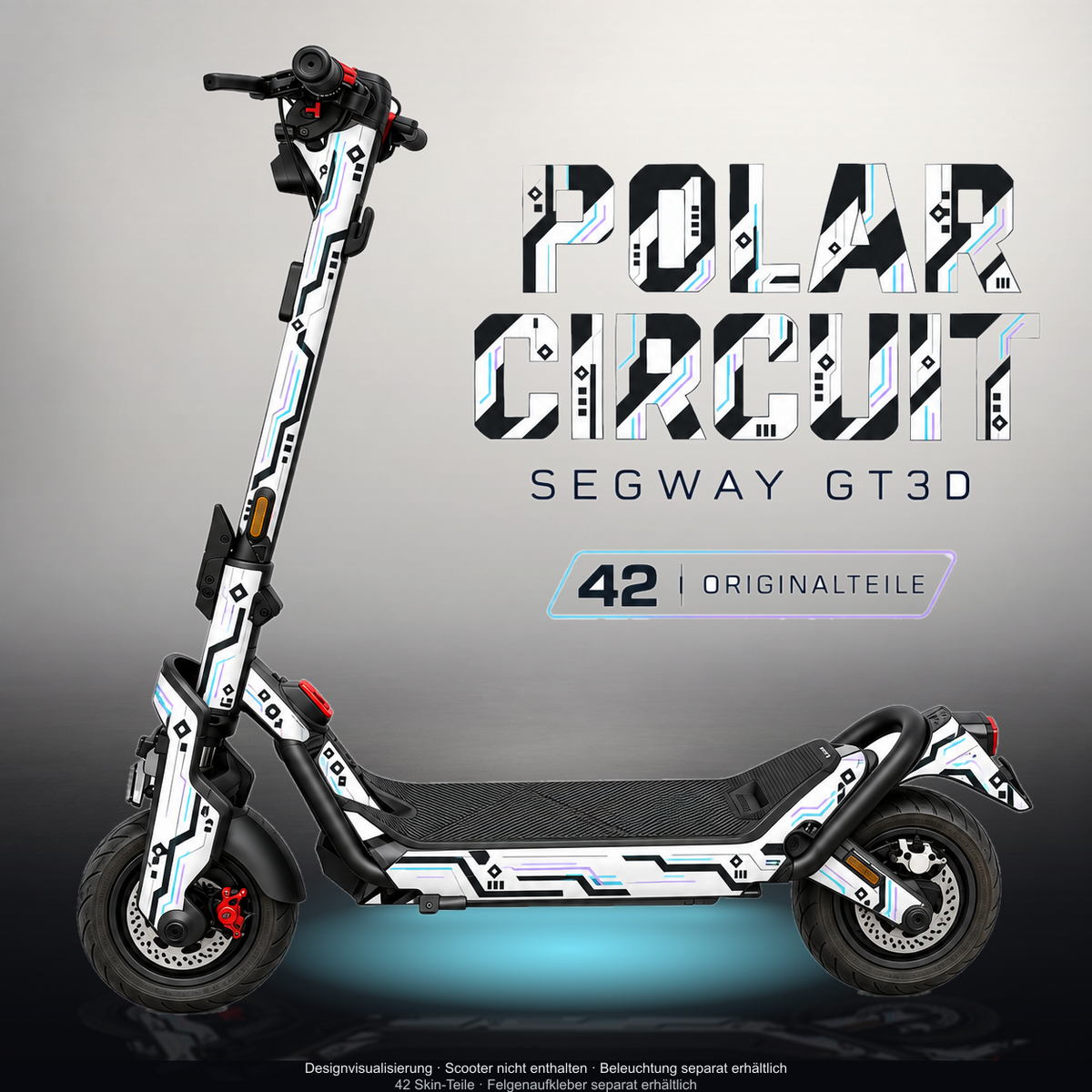 SEGWAY NINEBOT GT3 SKIN | POLAR CIRCUIT – Studiofoto mit Licht in der Skinfarbe; Scooter und Beleuchtung separat erhältlich