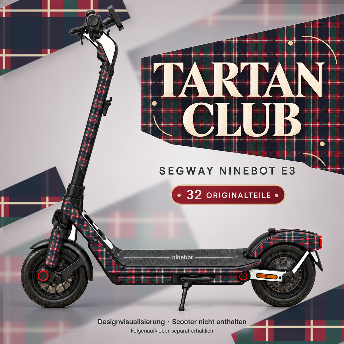 TARTAN CLUB Skin für Segway Ninebot E3. Felgenaufkleber separat erhältlich.