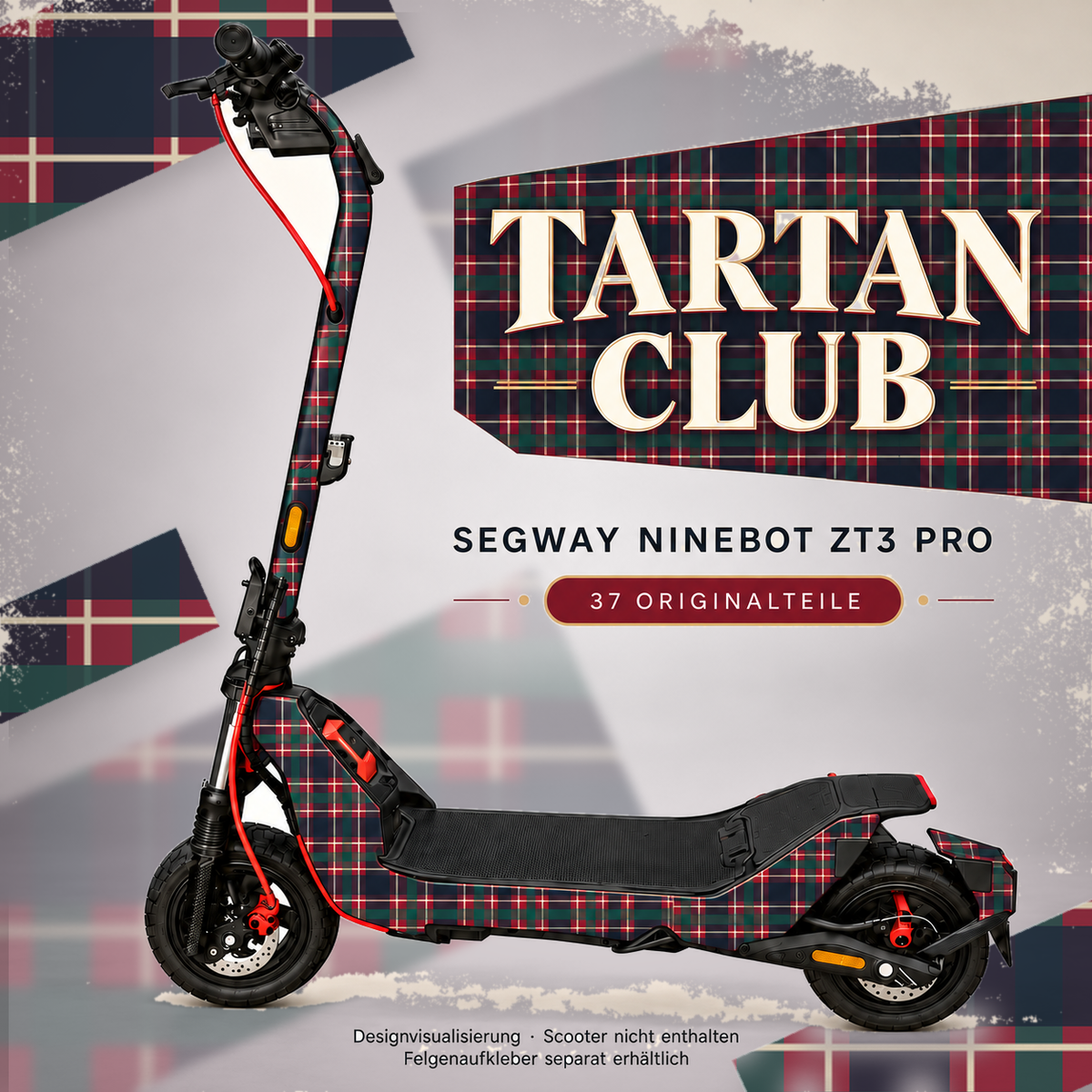 TARTAN CLUB Skin für Segway Ninebot ZT3 Pro. Felgenaufkleber separat erhältlich.