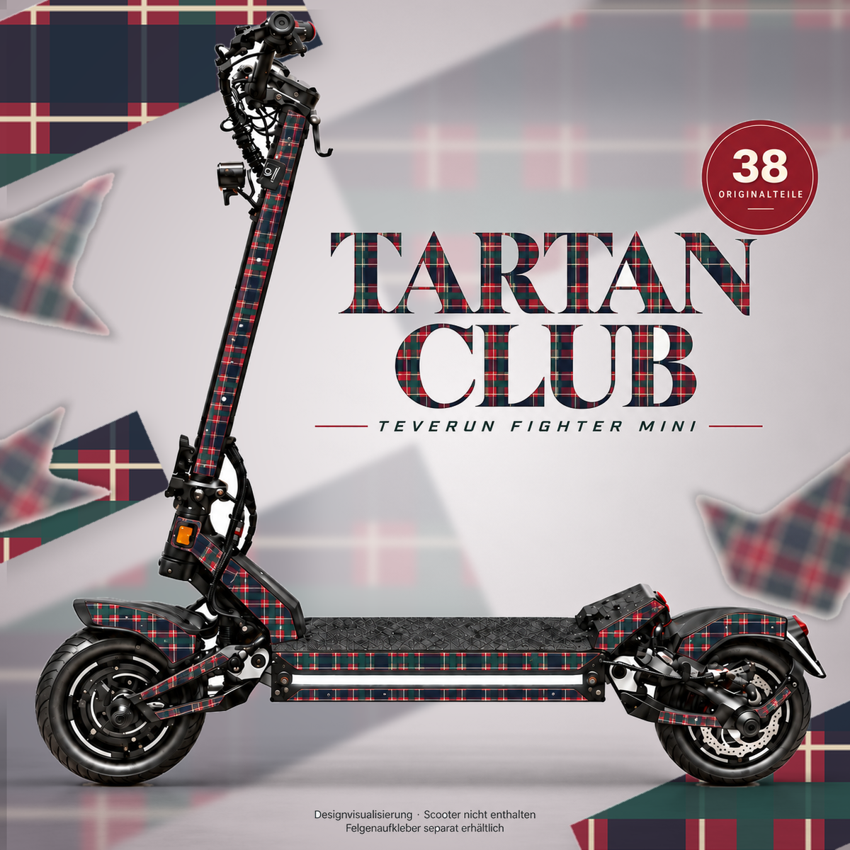 TARTAN CLUB Skin für Teverun Fighter Mini. Felgenaufkleber separat erhältlich.