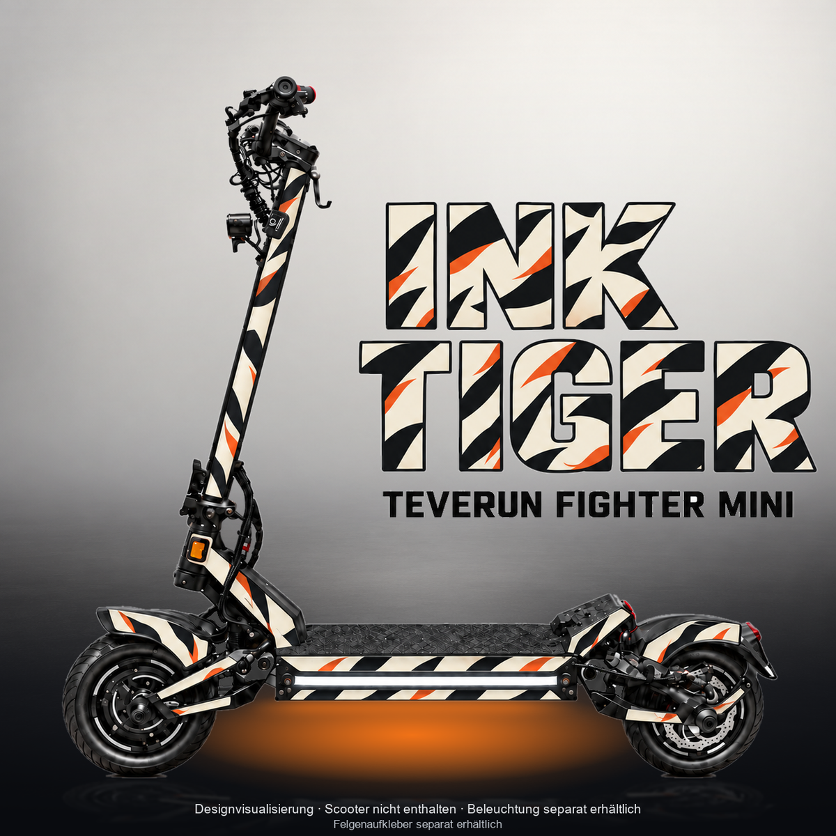 TEVERUN FIGHTER MINI / PRO SKIN | INK TIGER – Studiofoto mit Licht in der Skinfarbe; Scooter und Beleuchtung separat erhältlich