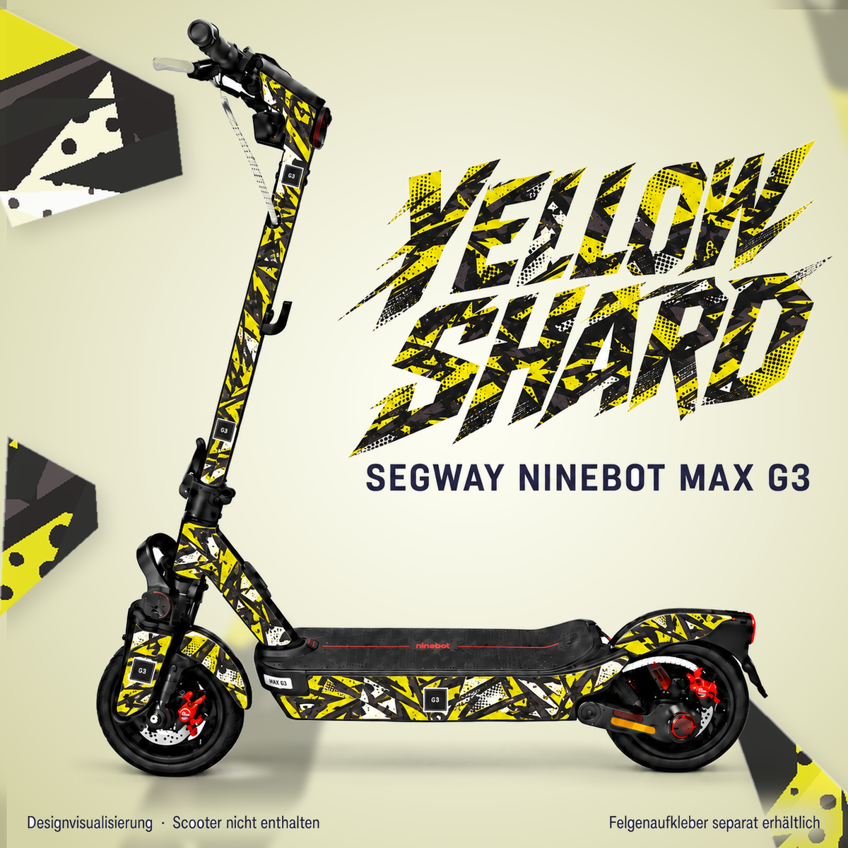 YELLOW SHARD Skin für Segway Ninebot MAX G3. Felgenaufkleber separat erhältlich.