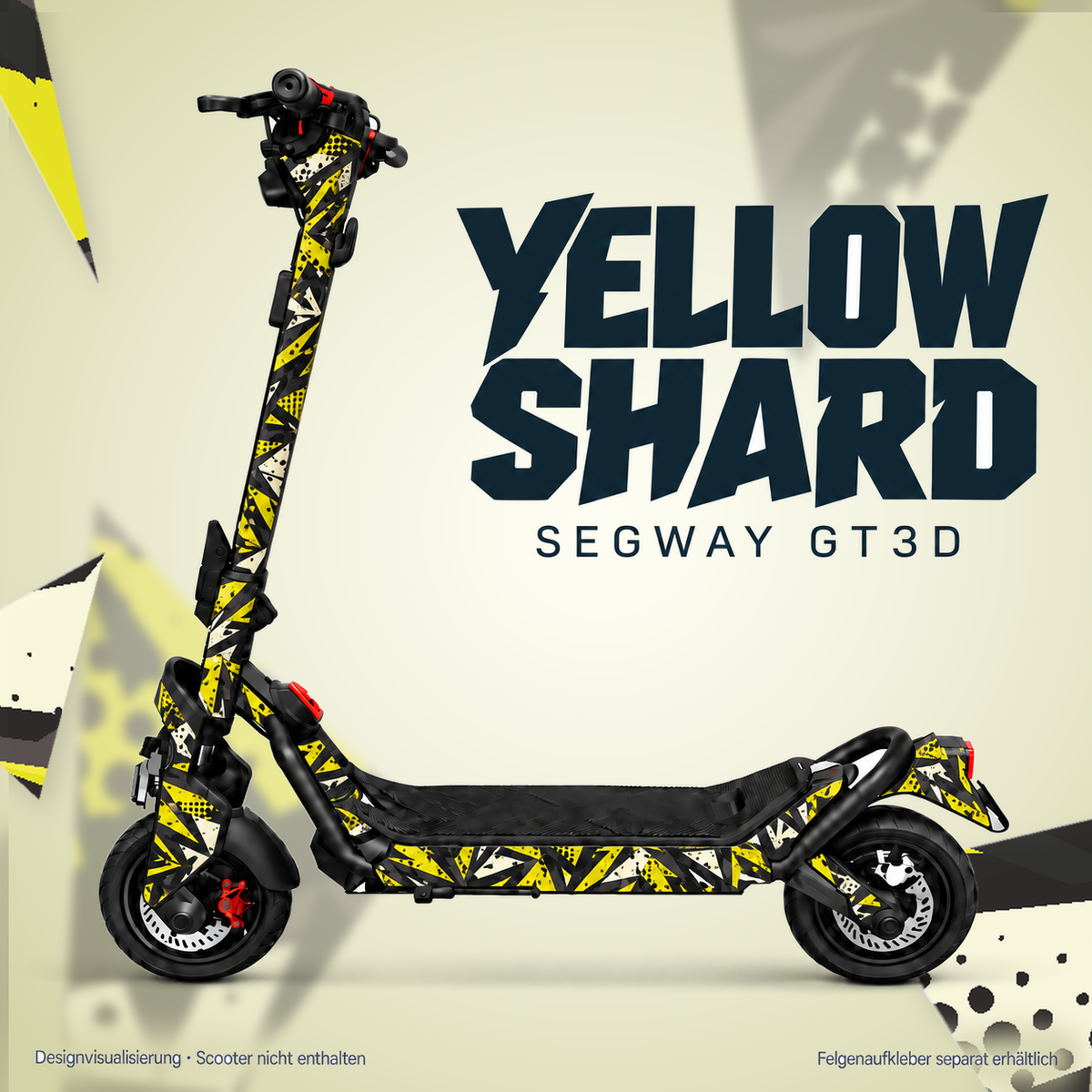 YELLOW SHARD Skin für Segway GT3D. Felgenaufkleber separat erhältlich.