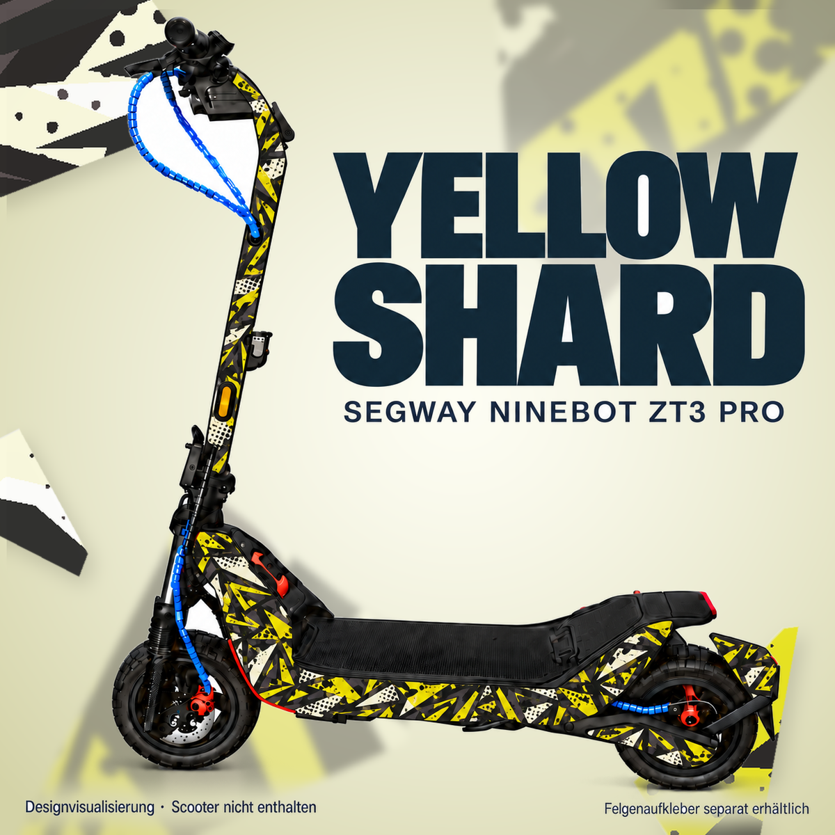 YELLOW SHARD Skin für Segway Ninebot ZT3 Pro. Felgenaufkleber separat erhältlich.