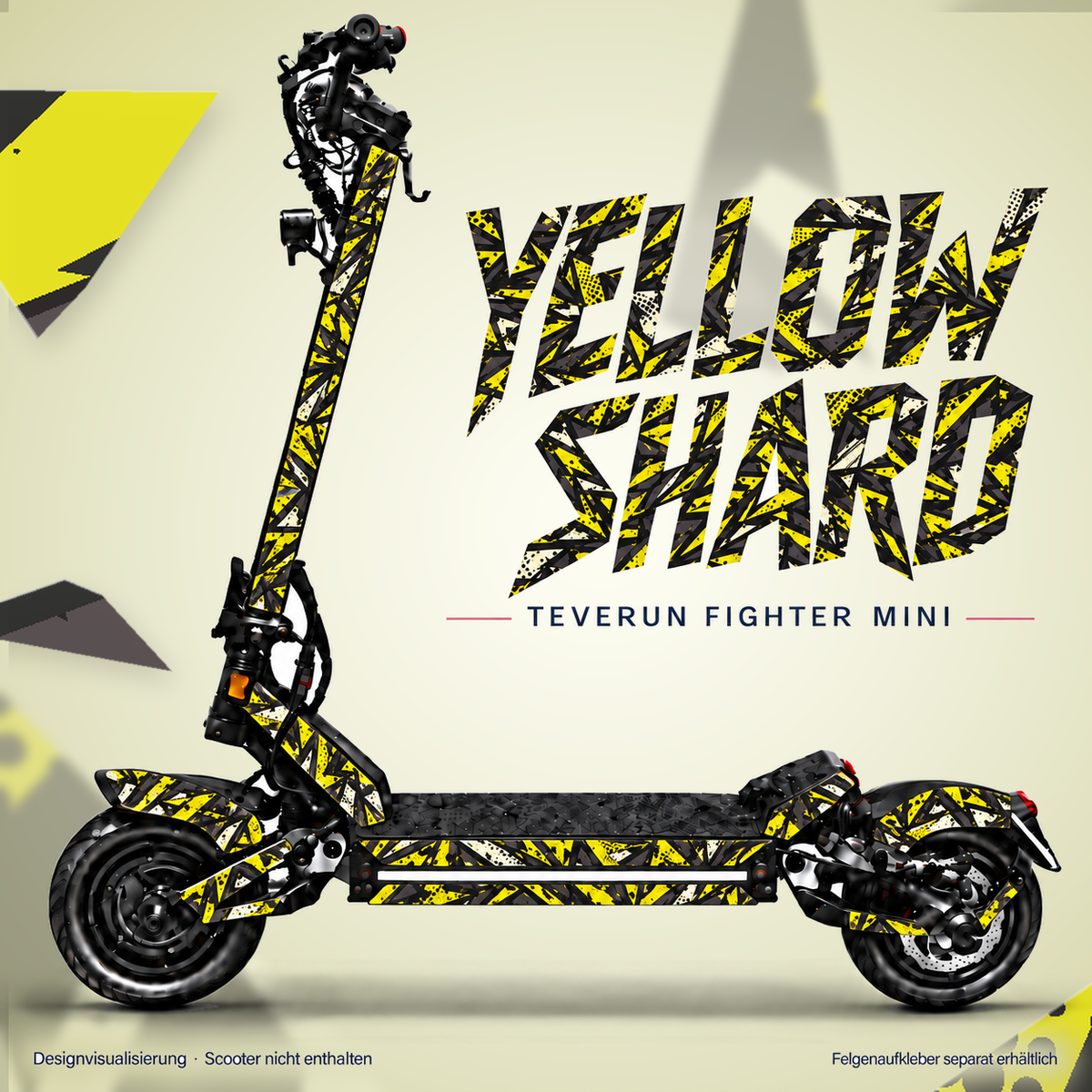 YELLOW SHARD Skin für Teverun Fighter Mini. Felgenaufkleber separat erhältlich.