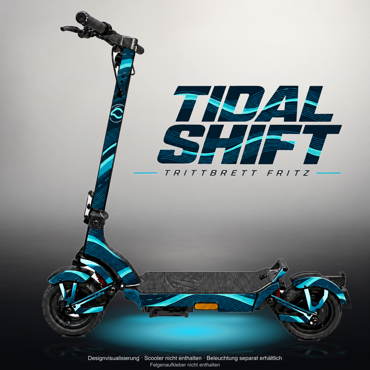 TRITTBRETT FRITZ SKIN | TIDAL SHIFT – Studiofoto mit Licht in der Skinfarbe; Scooter und Beleuchtung separat erhältlich