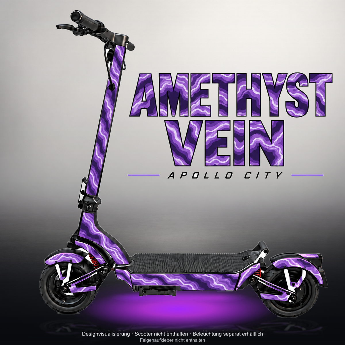 APOLLO CITY / CITY PRO (2022–2024) SKIN | AMETHYST VEIN – Studiofoto mit Licht in der Skinfarbe; Scooter und Beleuchtung separat erhältlich