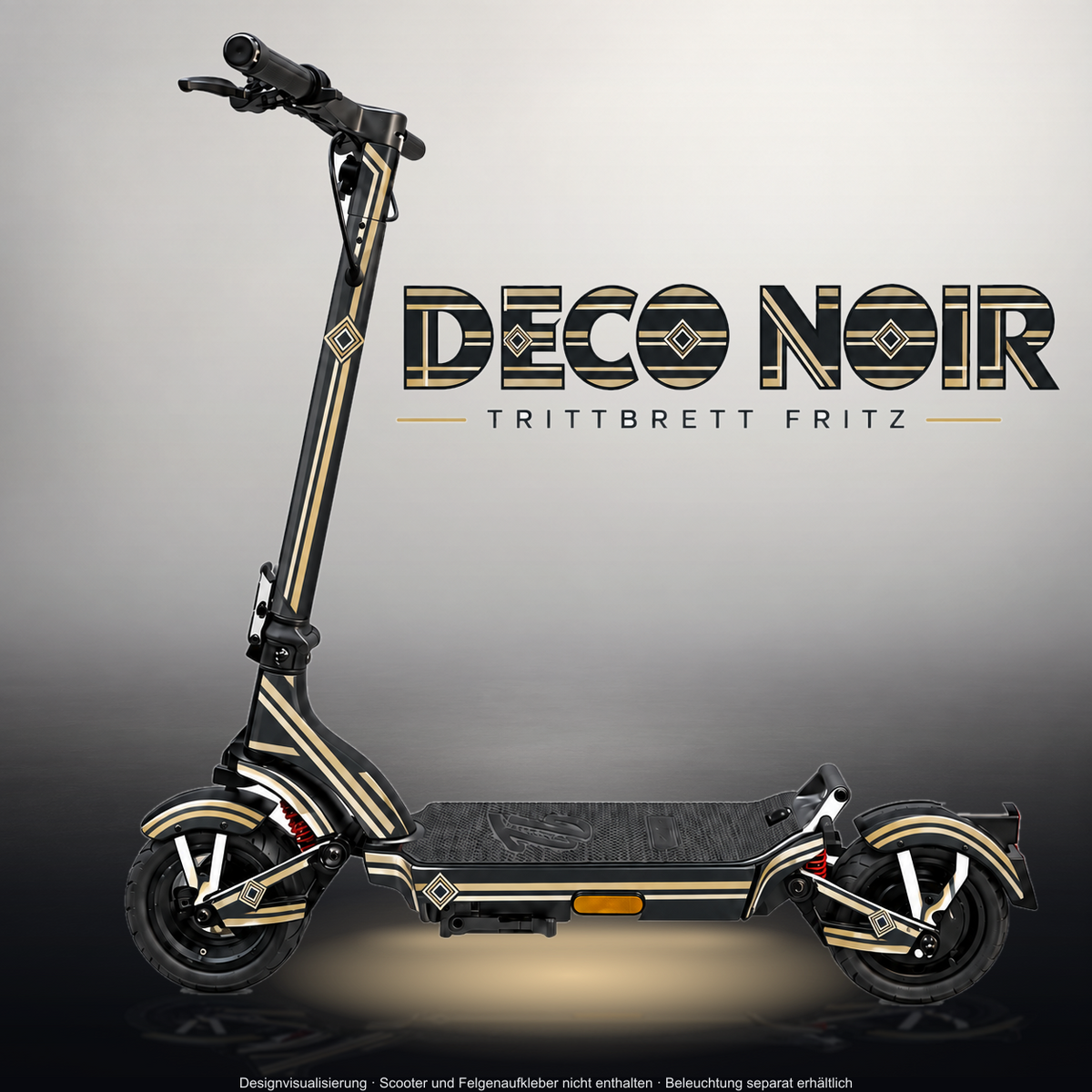 TRITTBRETT FRITZ SKIN | DECO NOIR – Designvisualisierung im Studio-Look mit Licht in der Skinfarbe; Scooter nicht enthalten, Beleuchtung separat erhältlich