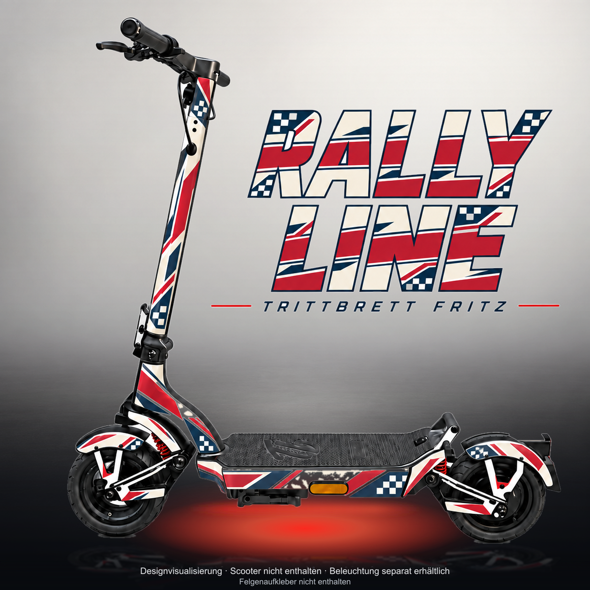 TRITTBRETT FRITZ SKIN | RALLY LINE – Studiofoto mit Licht in der Skinfarbe; Scooter und Beleuchtung separat erhältlich