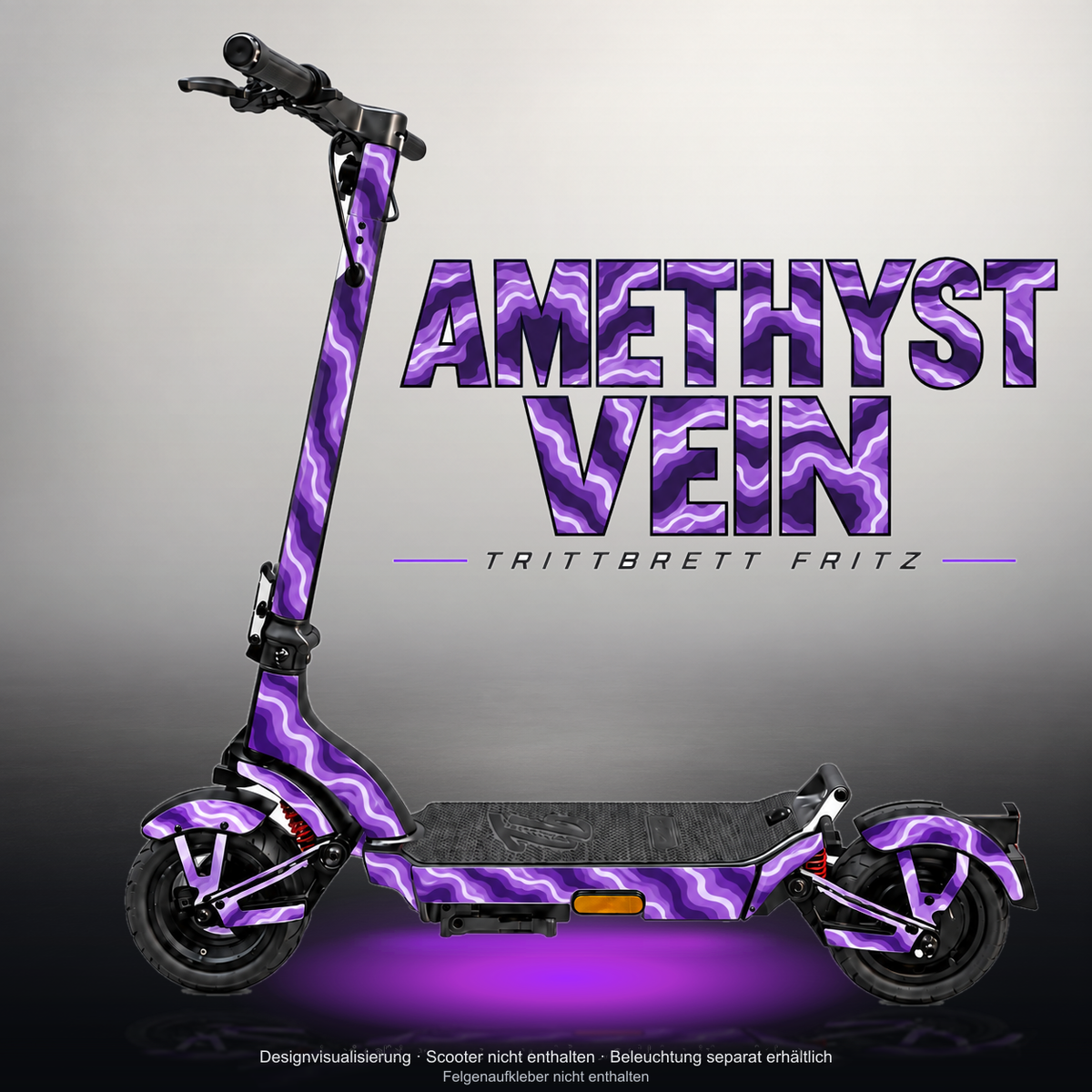 TRITTBRETT FRITZ SKIN | AMETHYST VEIN – Studiofoto mit Licht in der Skinfarbe; Scooter und Beleuchtung separat erhältlich