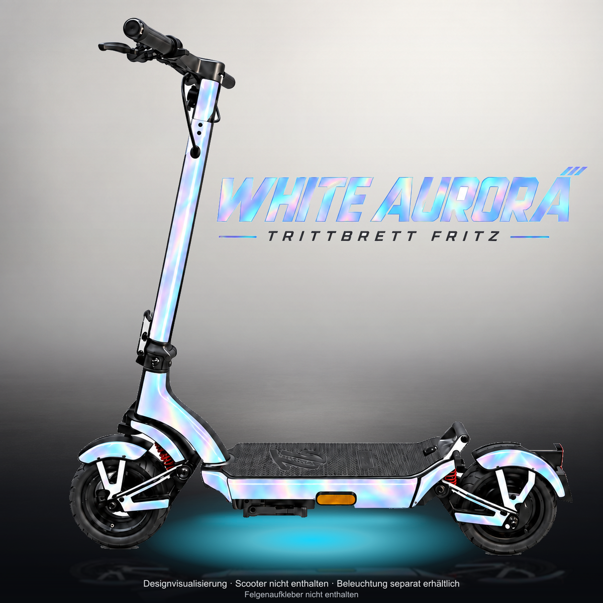 TRITTBRETT FRITZ SKIN | WHITE AURORA – Studiofoto mit Licht in der Skinfarbe; Scooter und Beleuchtung separat erhältlich