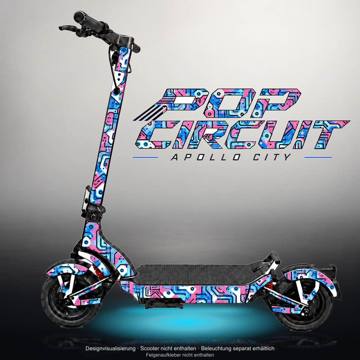 APOLLO CITY / CITY PRO (2022–2024) SKIN | POP CIRCUIT – Studiofoto mit Licht in der Skinfarbe; Scooter und Beleuchtung separat erhältlich