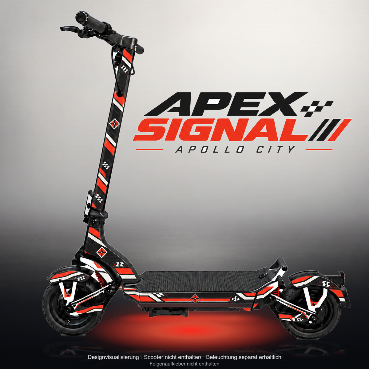 APOLLO CITY / CITY PRO (2022–2024) SKIN | APEX SIGNAL – Studiofoto mit Licht in der Skinfarbe; Scooter und Beleuchtung separat erhältlich