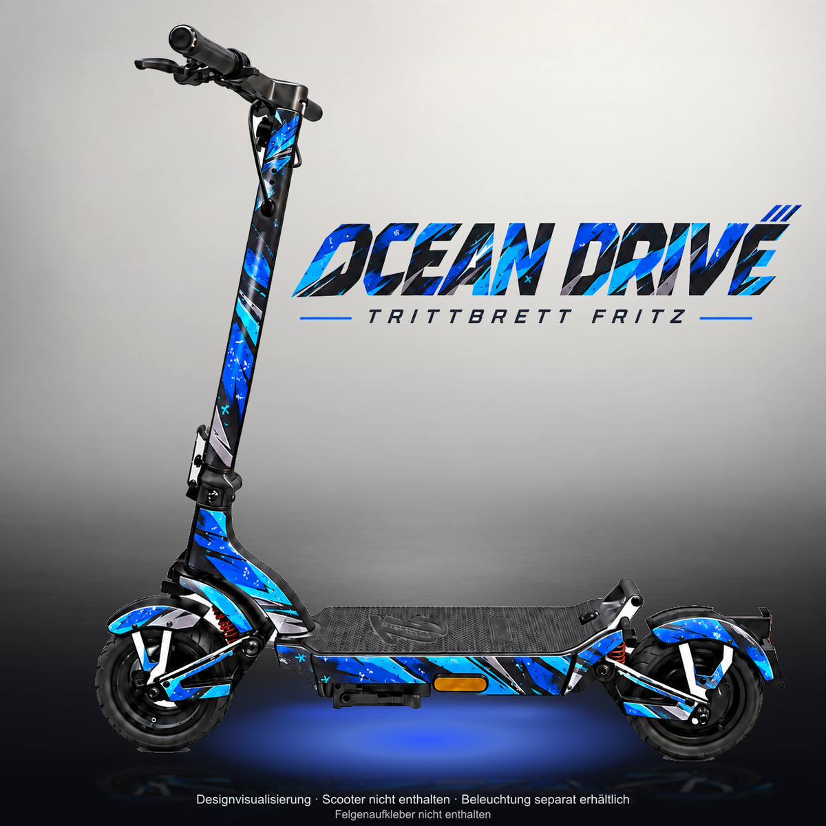 TRITTBRETT FRITZ SKIN | OCEAN DRIVE – Studiofoto mit Licht in der Skinfarbe; Scooter und Beleuchtung separat erhältlich