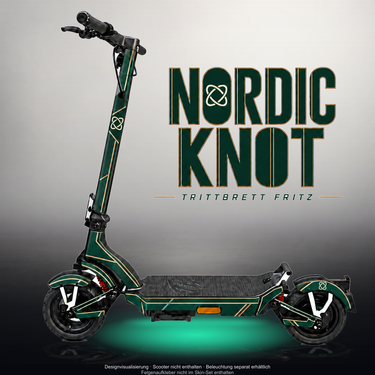 TRITTBRETT FRITZ SKIN | NORDIC KNOT – Designvisualisierung mit Licht in der Skinfarbe; Scooter nicht enthalten, Beleuchtung separat erhältlich