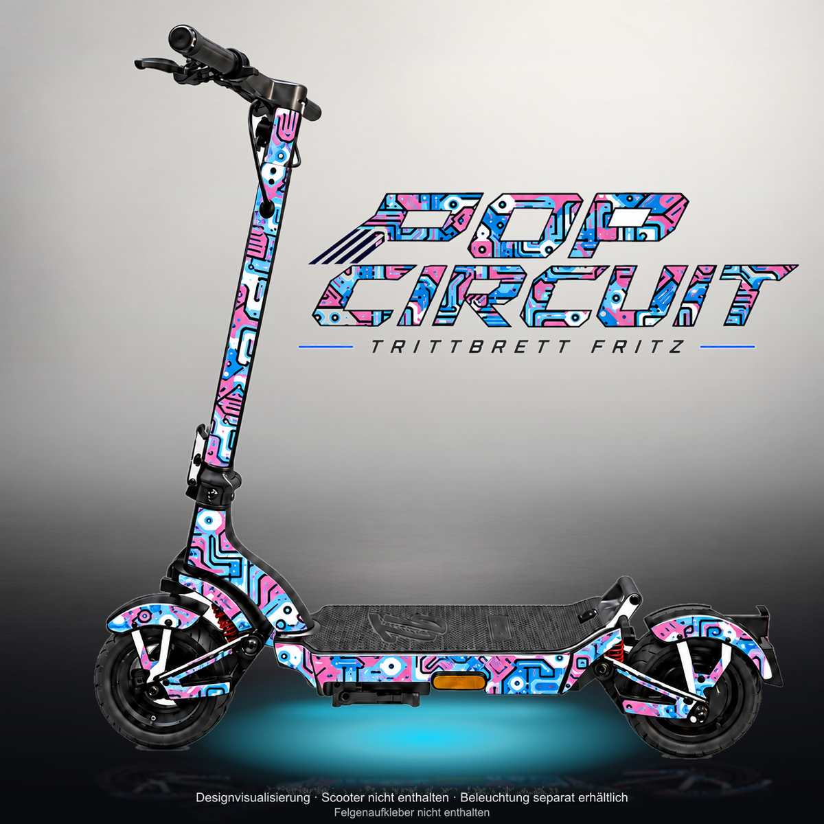 TRITTBRETT FRITZ SKIN | POP CIRCUIT – Studiofoto mit Licht in der Skinfarbe; Scooter und Beleuchtung separat erhältlich