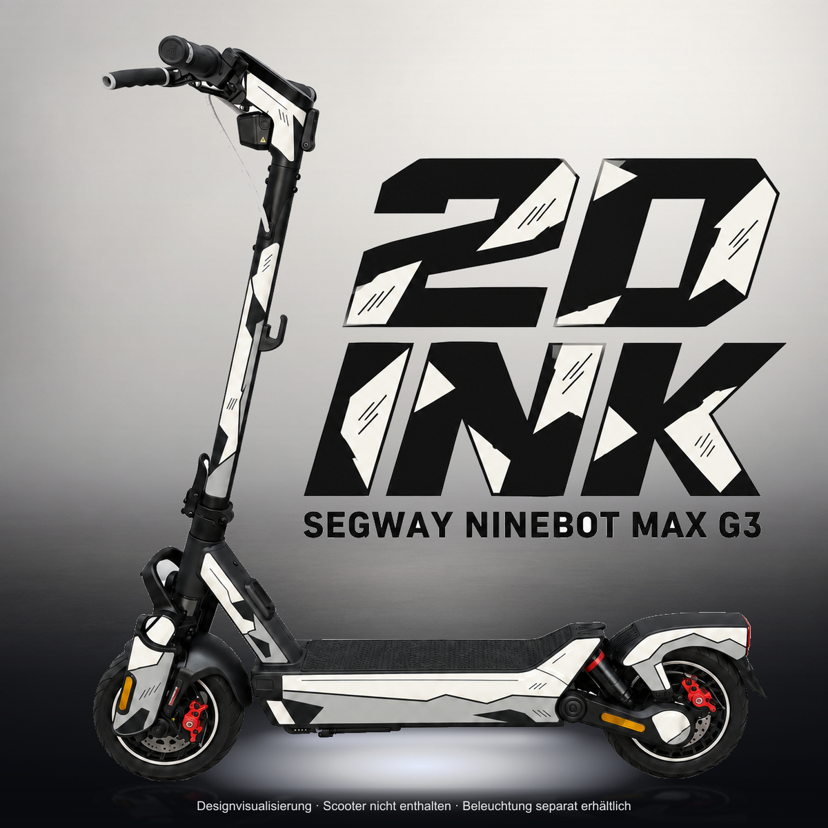 SEGWAY NINEBOT G3 / G3 D / G3 E SKIN | 2D INK – Studiofoto mit Licht in der Skinfarbe; Scooter und Beleuchtung separat erhältlich