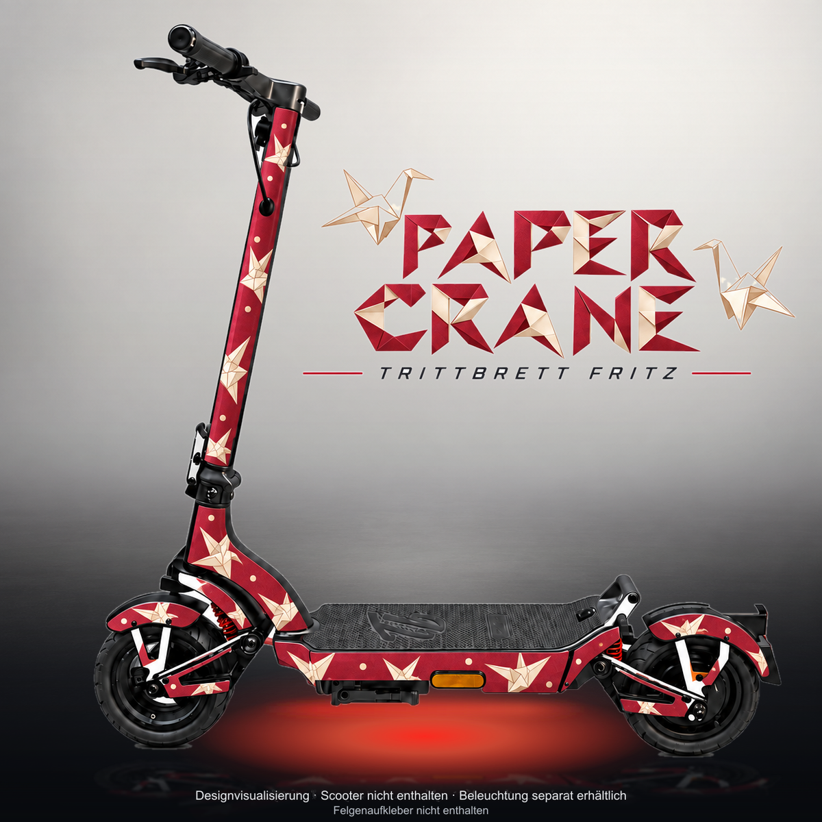 TRITTBRETT FRITZ SKIN | PAPER CRANE – Studiofoto mit Licht in der Skinfarbe; Scooter und Beleuchtung separat erhältlich