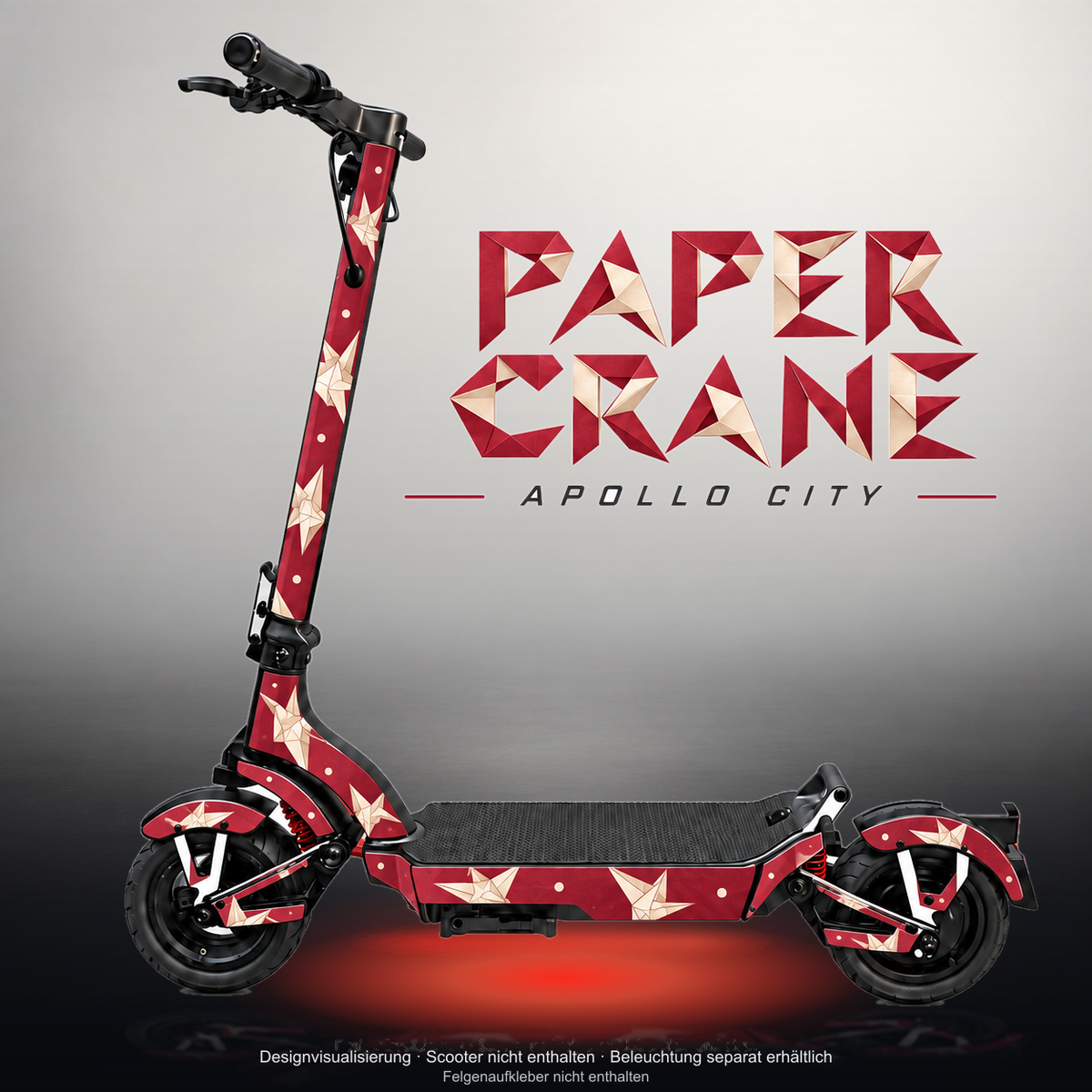 APOLLO CITY / CITY PRO (2022–2024) SKIN | PAPER CRANE – Studiofoto mit Licht in der Skinfarbe; Scooter und Beleuchtung separat erhältlich