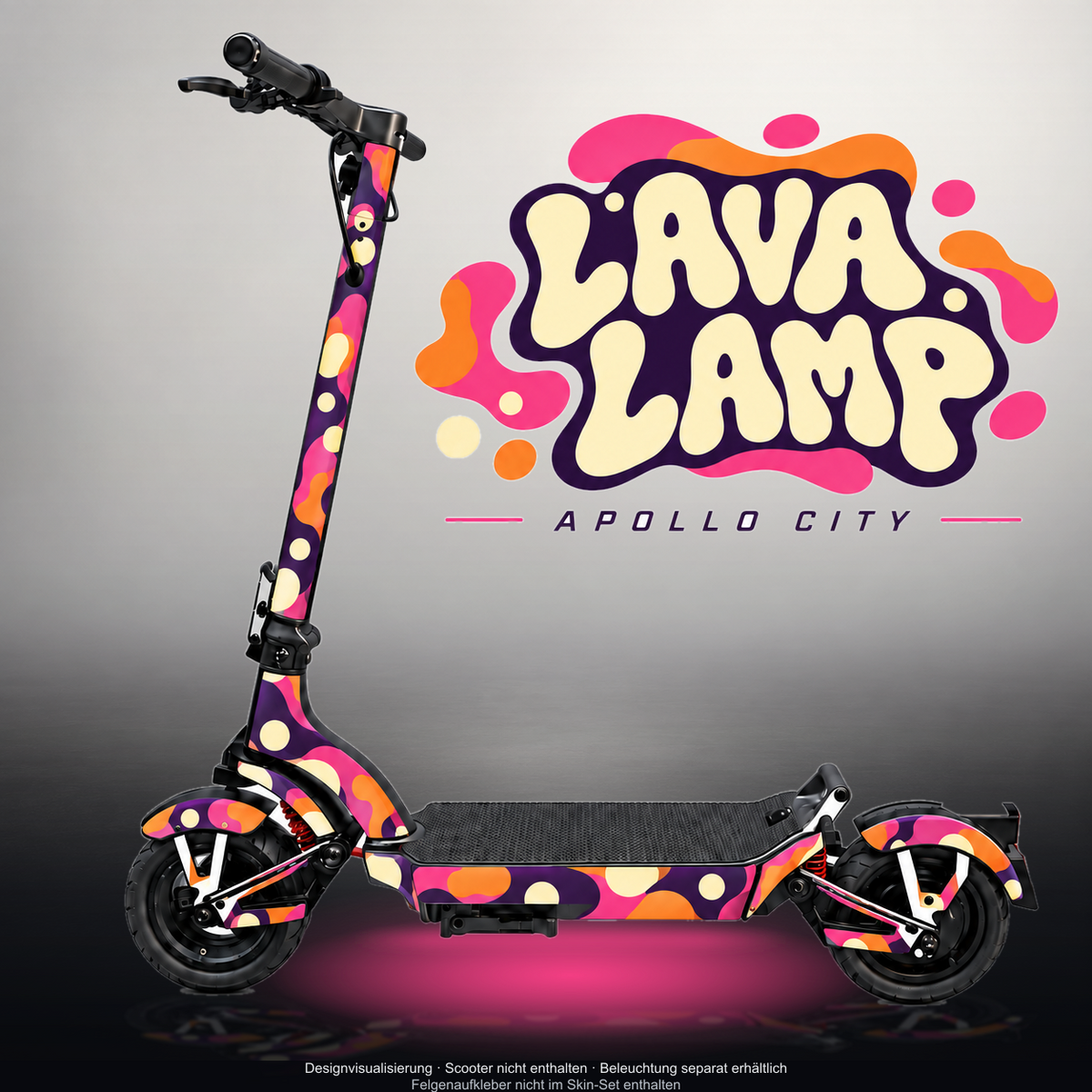 APOLLO CITY / CITY PRO (2022–2024) SKIN | LAVA LAMP – Designvisualisierung mit Licht in der Skinfarbe; Scooter nicht enthalten, Beleuchtung separat erhältlich