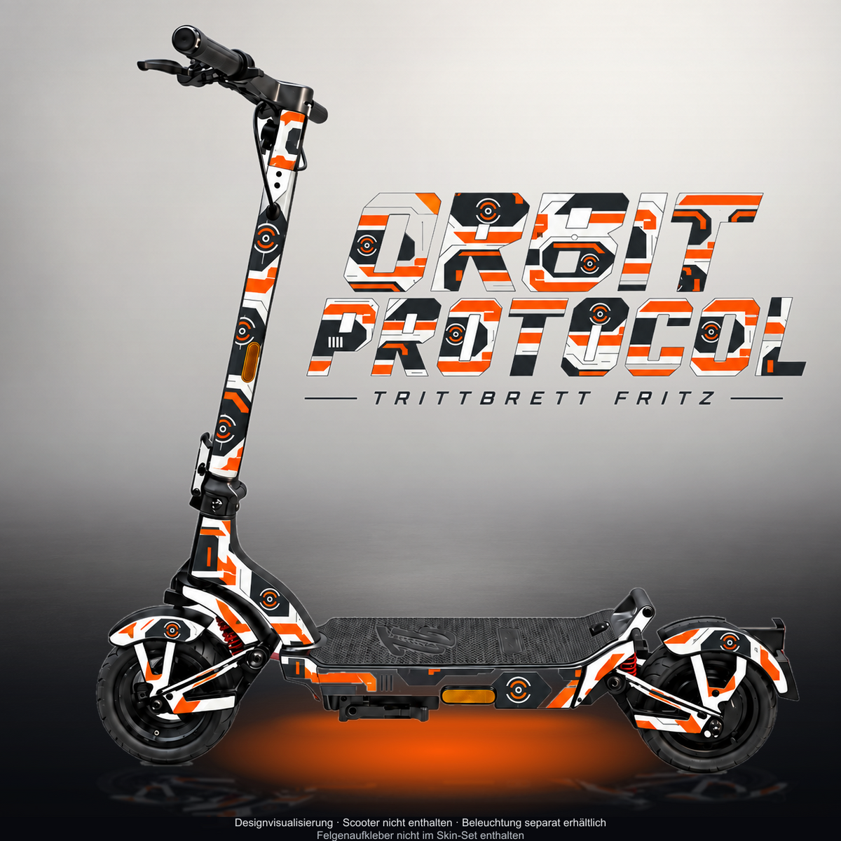 TRITTBRETT FRITZ SKIN | ORBIT PROTOCOL – Designvisualisierung mit Licht in der Skinfarbe; Scooter nicht enthalten, Beleuchtung separat erhältlich
