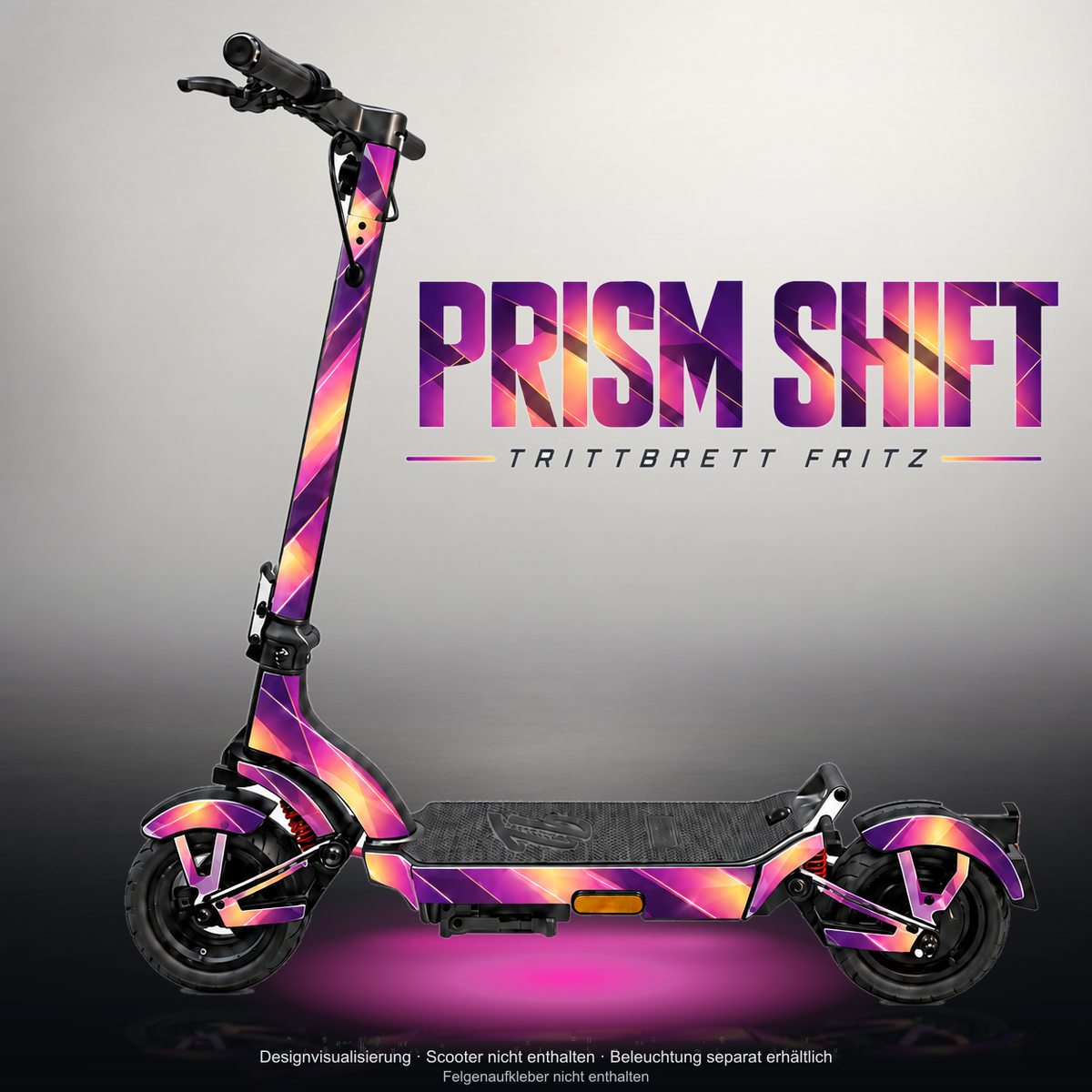 TRITTBRETT FRITZ SKIN | PRISM SHIFT – Studiofoto mit Licht in der Skinfarbe; Scooter und Beleuchtung separat erhältlich