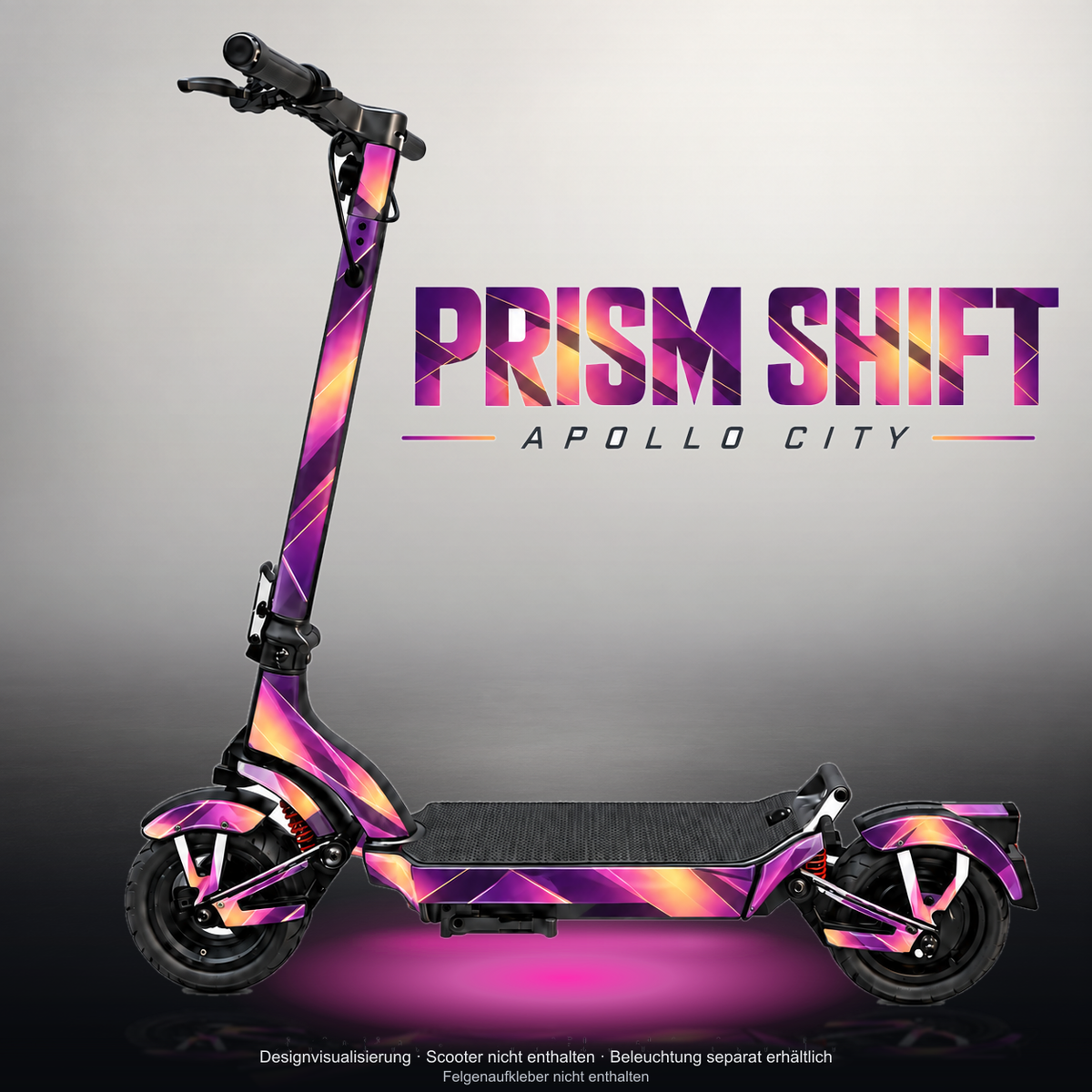 APOLLO CITY / CITY PRO (2022–2024) SKIN | PRISM SHIFT – Studiofoto mit Licht in der Skinfarbe; Scooter und Beleuchtung separat erhältlich