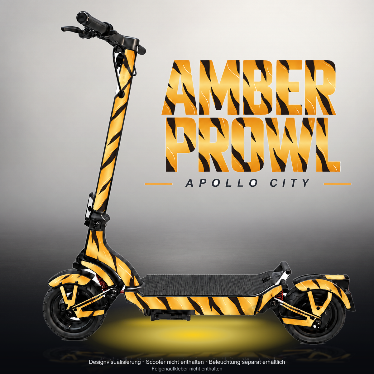 APOLLO CITY / CITY PRO (2022–2024) SKIN | AMBER PROWL – Studiofoto mit Licht in der Skinfarbe; Scooter und Beleuchtung separat erhältlich