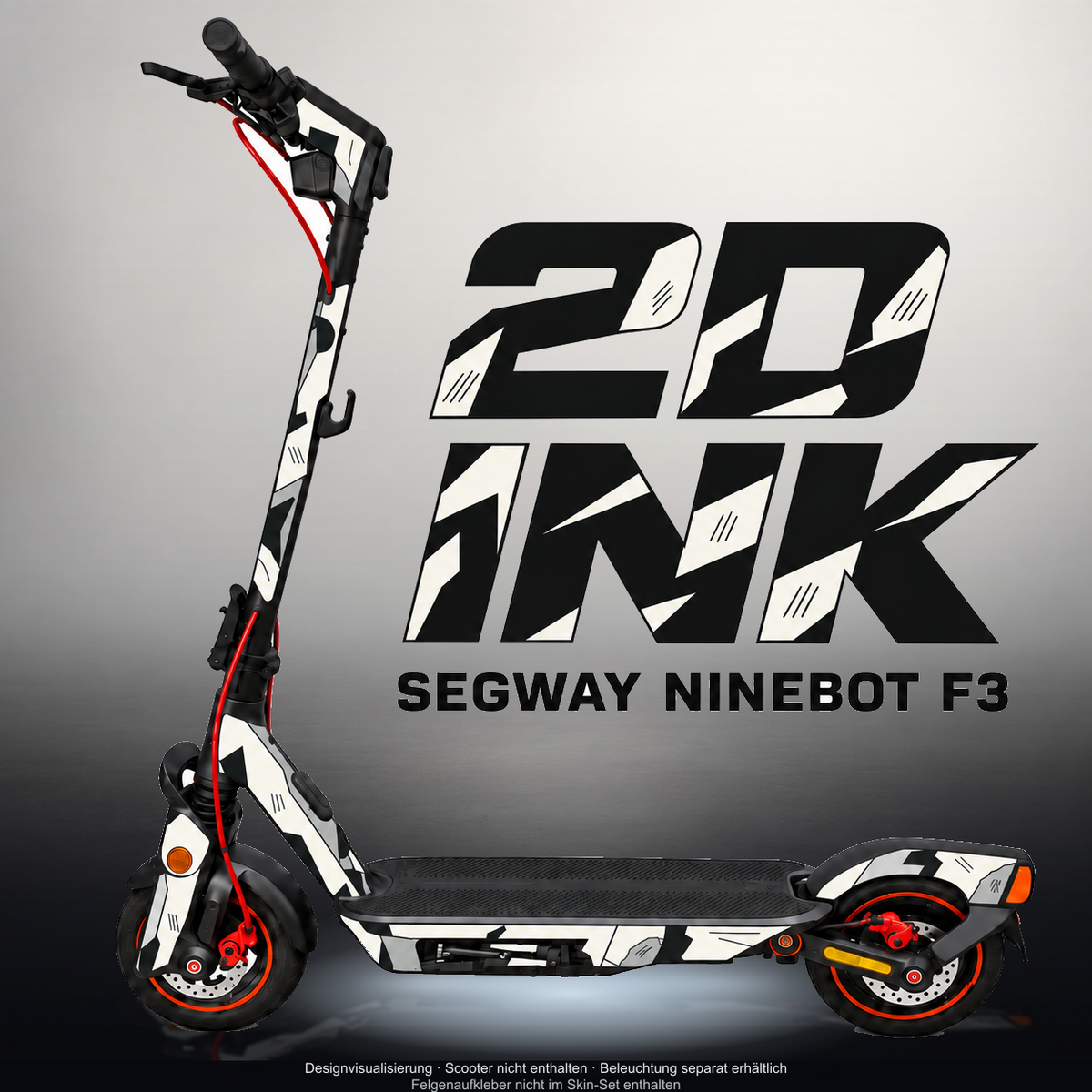 SEGWAY NINEBOT F3 / F3 PRO SKIN | 2D INK – Designvisualisierung mit Licht in der Skinfarbe; Scooter nicht enthalten, Beleuchtung separat erhältlich