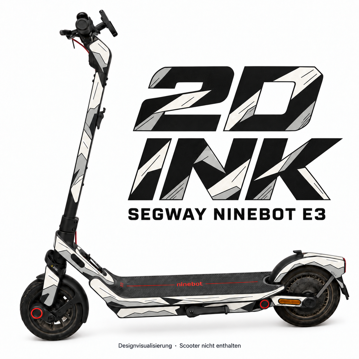 SEGWAY NINEBOT E3 SKIN | 2D INK – Designvisualisierung am passenden Scooter. Scooter nicht enthalten.