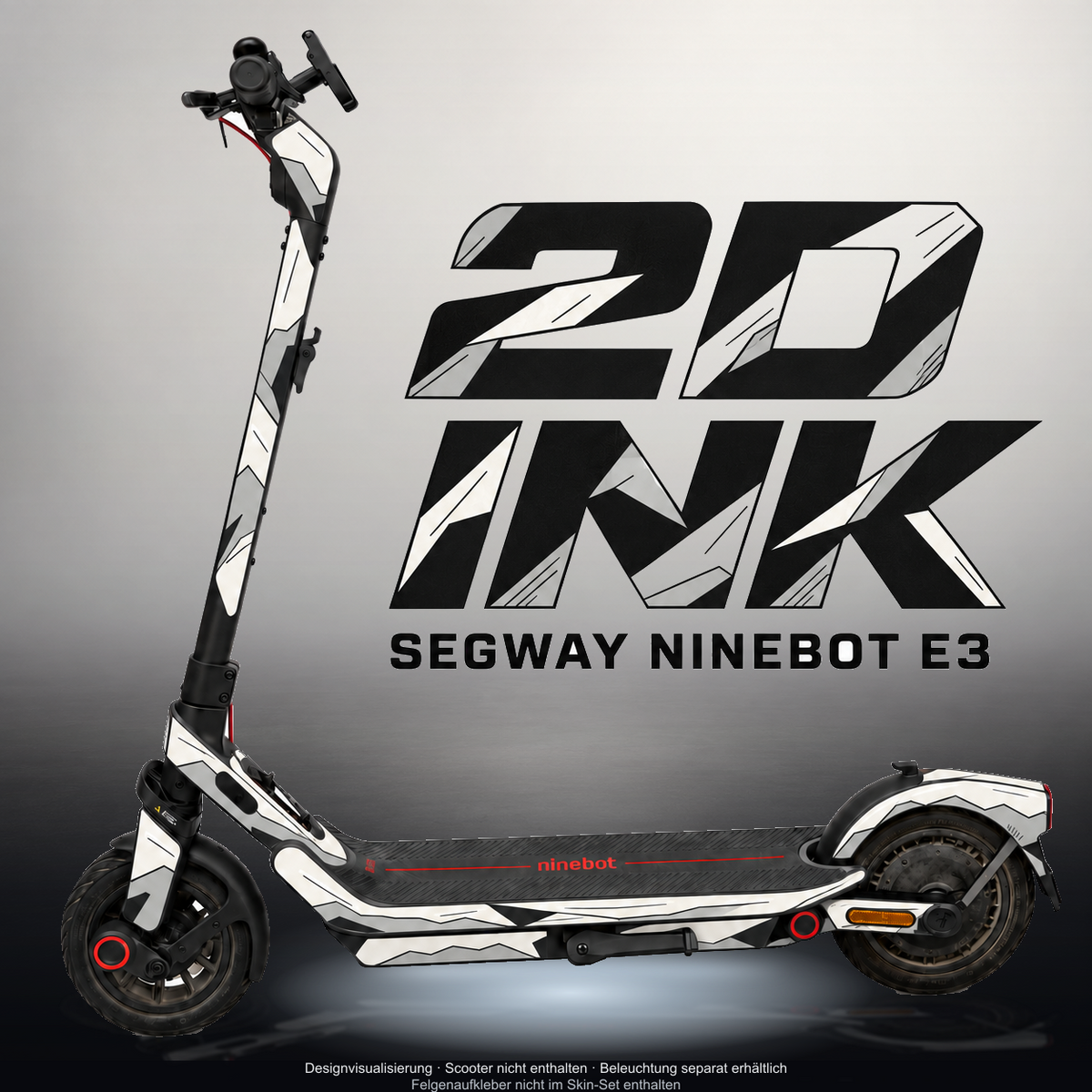 SEGWAY NINEBOT E3 / E3 PRO SKIN | 2D INK – Designvisualisierung mit Licht in der Skinfarbe; Scooter nicht enthalten, Beleuchtung separat erhältlich