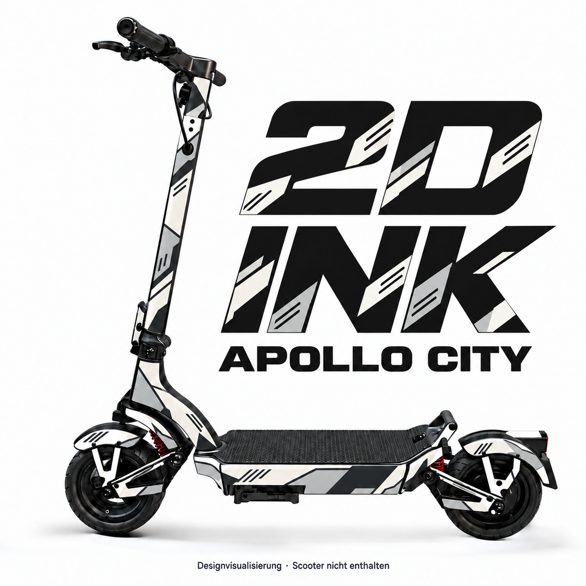 APOLLO CITY SKIN | 2D INK – Designvisualisierung am passenden Scooter. Scooter nicht enthalten.