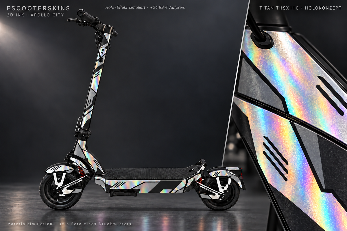 APOLLO CITY / CITY PRO (2022–2024) SKIN | 2D INK – Holo-Effekt simuliert; +24,99 EUR Aufpreis. Digitale Materialsimulation, keine physische Druckprobe. Nur Body-Skin; Scooter und Felgenaufkleber nicht enthalten.