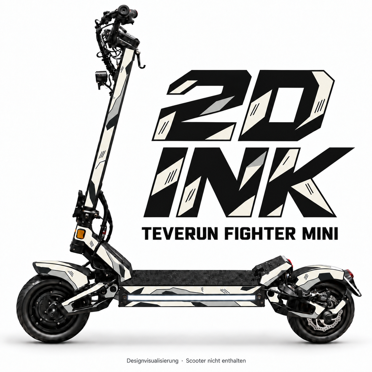 TEVERUN FIGHTER MINI SKIN | 2D INK – Designvisualisierung am passenden Scooter. Scooter nicht enthalten.