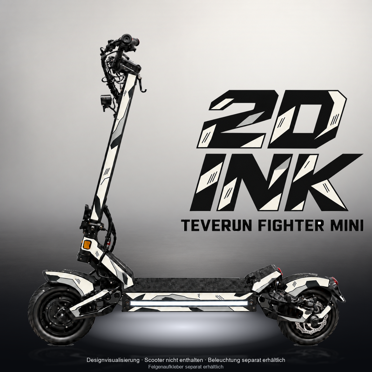 TEVERUN FIGHTER MINI / PRO SKIN | 2D INK – Designvisualisierung mit Licht in der Skinfarbe; Scooter nicht enthalten, Beleuchtung separat erhältlich
