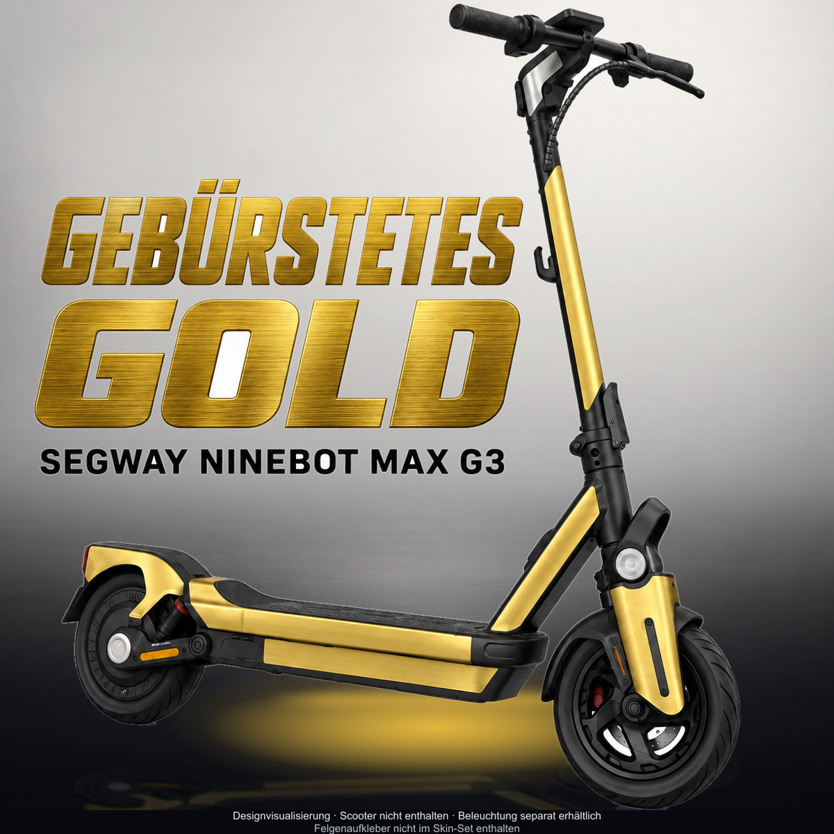 SEGWAY NINEBOT G3 / G3 D / G3 E SKIN | GEBÜRSTETES GOLD – Designvisualisierung mit Licht in der Skinfarbe; Scooter nicht enthalten, Beleuchtung separat erhältlich