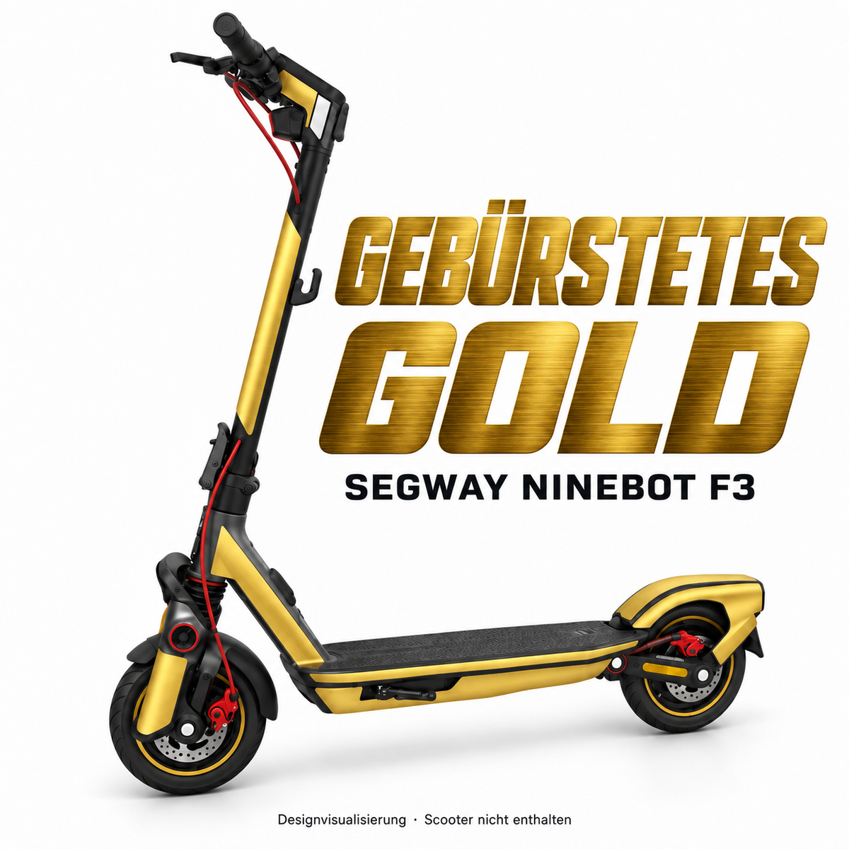 SEGWAY NINEBOT F3 SKIN | GEBÜRSTETES GOLD – Designvisualisierung am passenden Scooter. Scooter nicht enthalten.