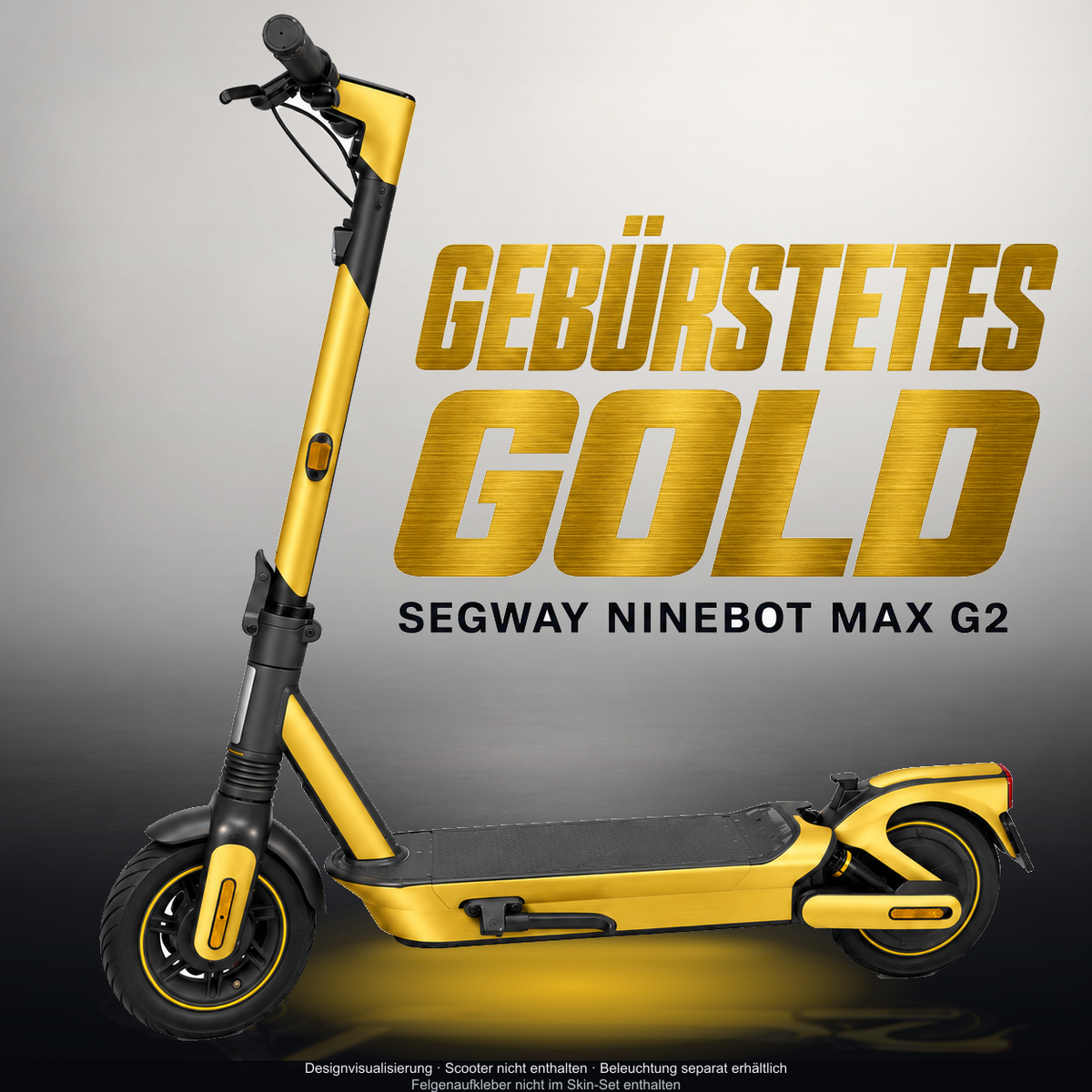 SEGWAY NINEBOT G2 MAX SKIN | GEBÜRSTETES GOLD – Designvisualisierung mit Licht in der Skinfarbe; Scooter nicht enthalten, Beleuchtung separat erhältlich