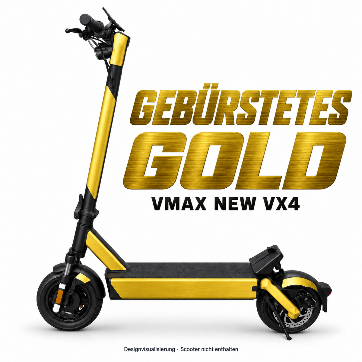 VMAX NEW VX4 SKIN | GEBÜRSTETES GOLD – Designvisualisierung am passenden Scooter. Scooter nicht enthalten.