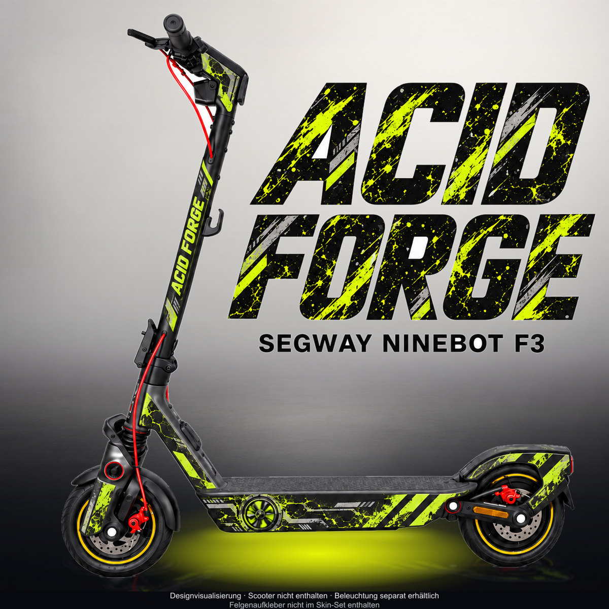 SEGWAY NINEBOT F3 / F3 PRO SKIN | ACID FORGE – Designvisualisierung mit Licht in der Skinfarbe; Scooter nicht enthalten, Beleuchtung separat erhältlich