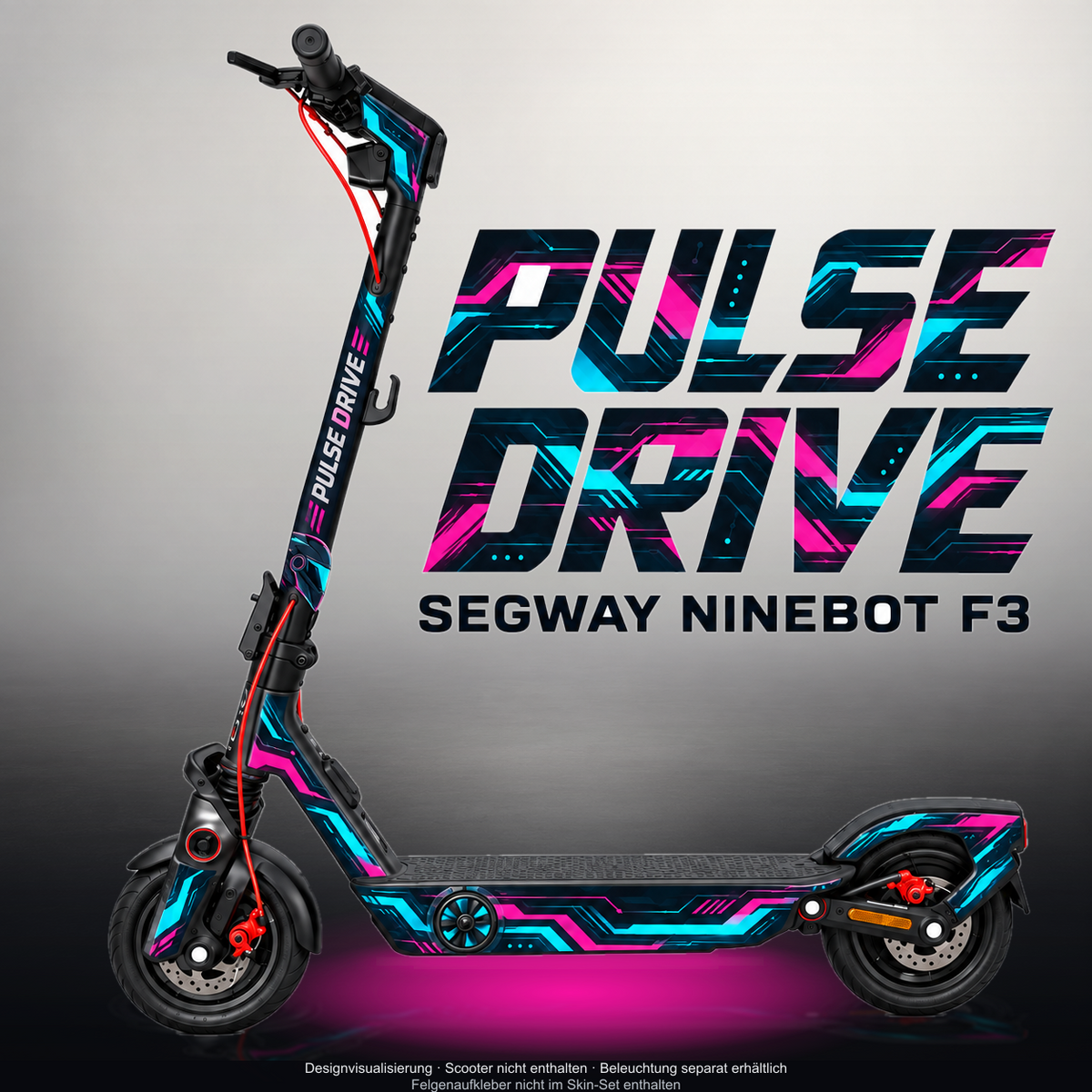 SEGWAY NINEBOT F3 / F3 PRO SKIN | PULSE DRIVE – Designvisualisierung mit Licht in der Skinfarbe; Scooter nicht enthalten, Beleuchtung separat erhältlich